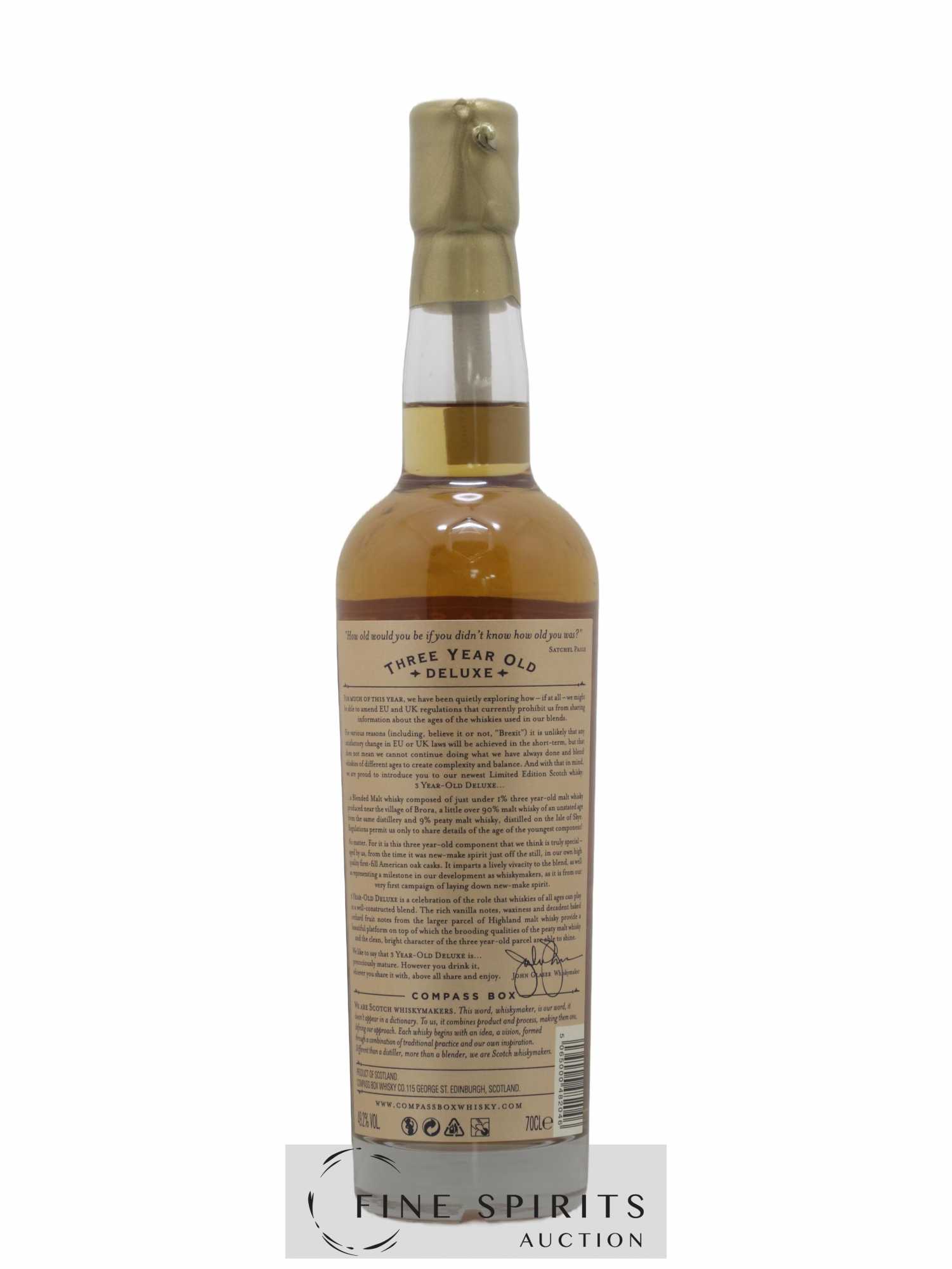 Three Year Old Deluxe 3 years Compass Box One of 3282 - bottled 2016 Limited Edition - Lot of 1 bottle - 2