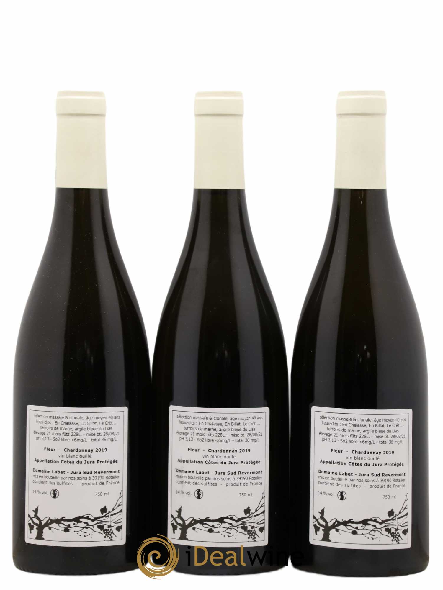 Côtes du Jura Chardonnay Fleur Romain - Julien - Charline Labet 2019 - Lot de 3 bouteilles - 1