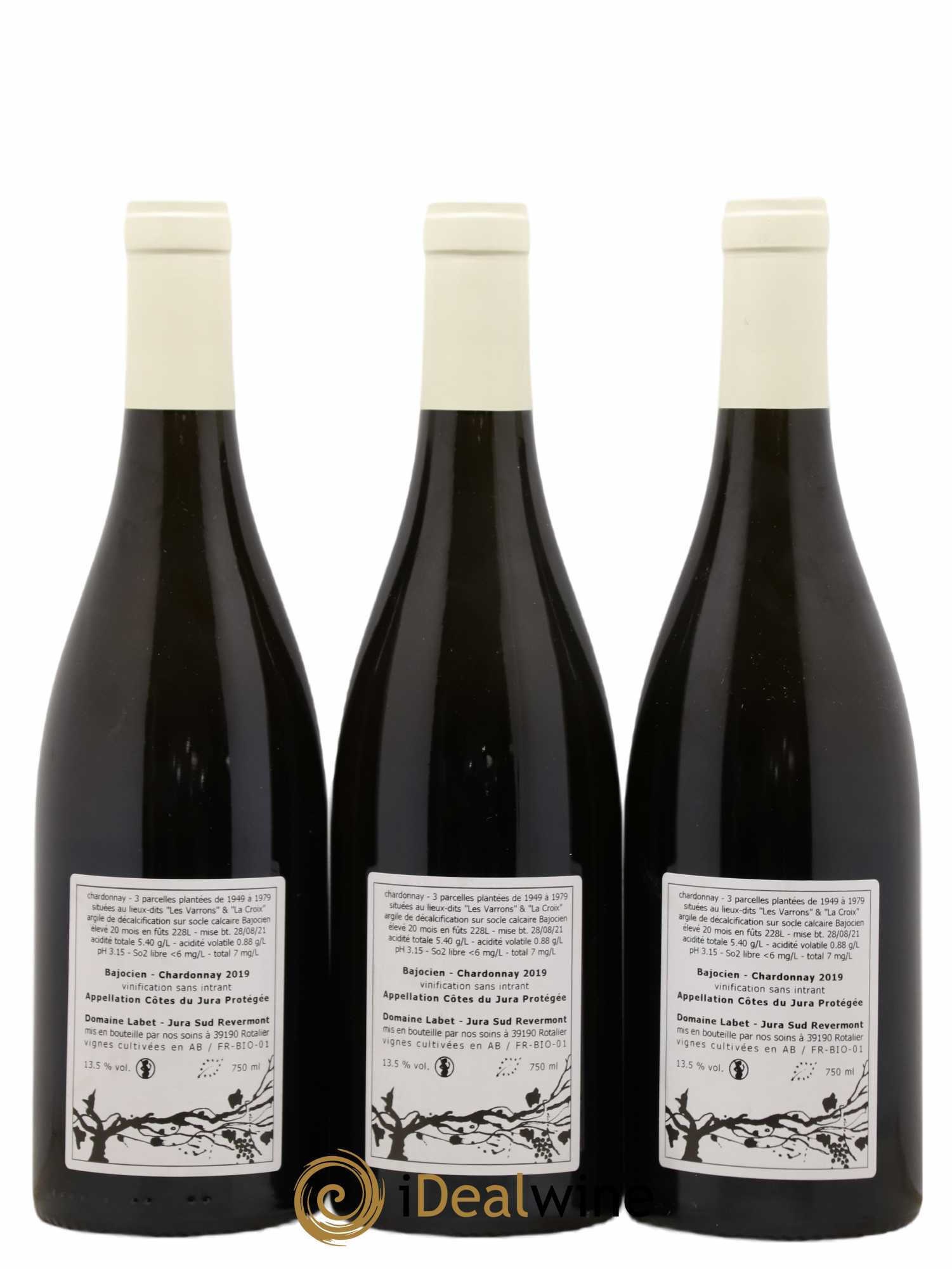 Côtes du Jura Chardonnay Bajocien Romain - Julien - Charline Labet 2019 - Lot de 3 bouteilles - 1