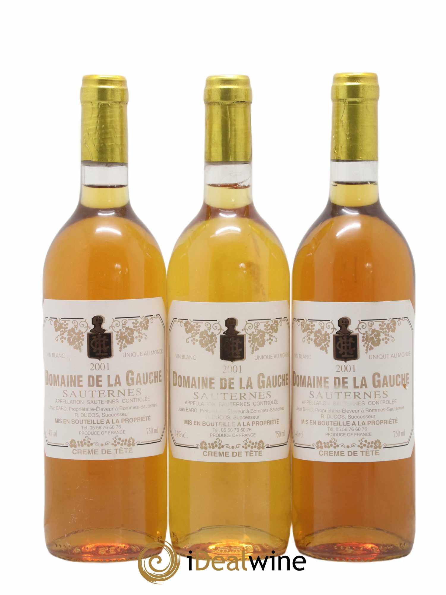 Sauternes Domaine De La Gauche Crème de tête 2001 - Lotto di 3 bottiglie - 0