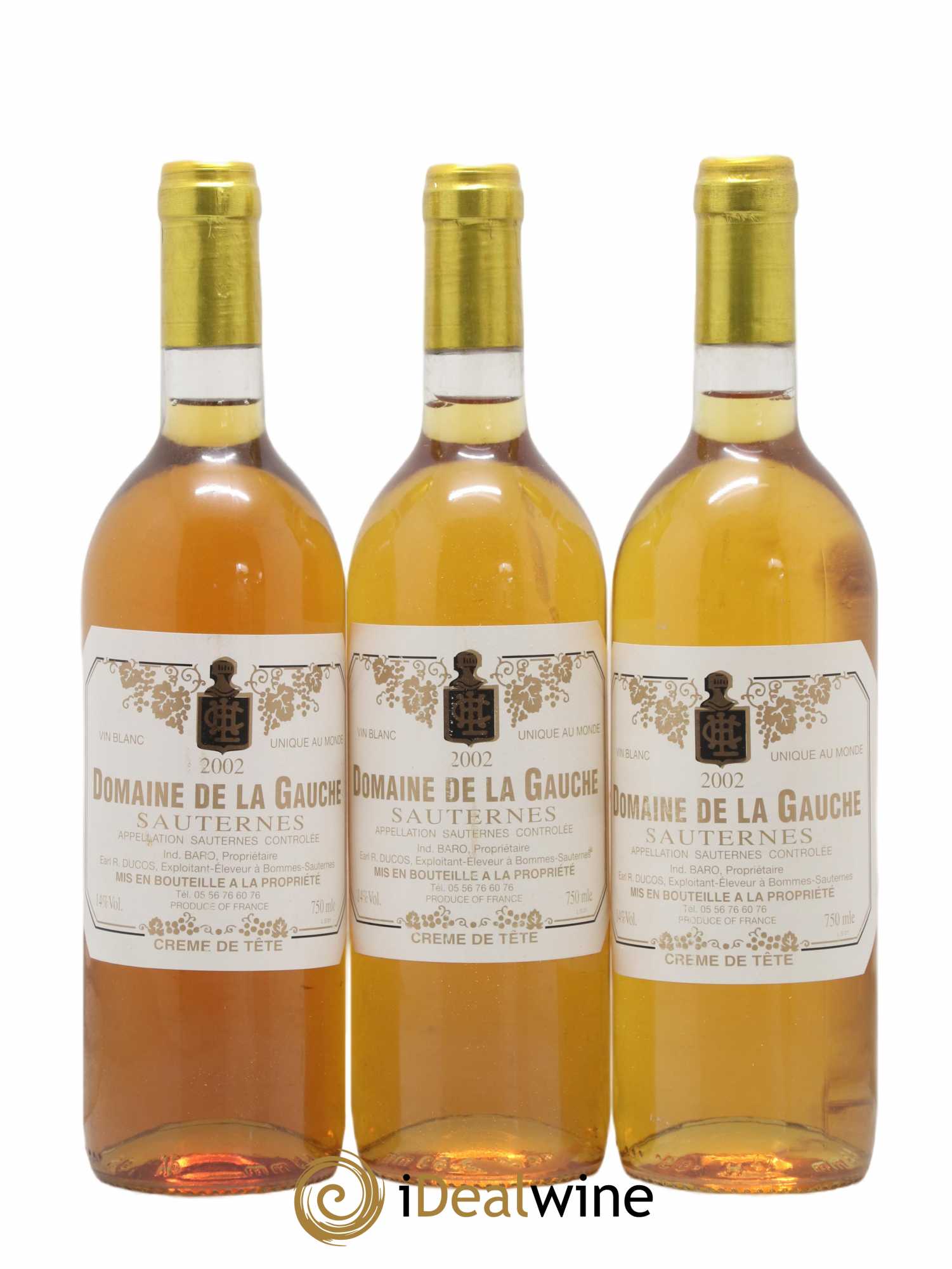 Sauternes Domaine De La Gauche Crème de tête 2002 - Lotto di 3 bottiglie - 0