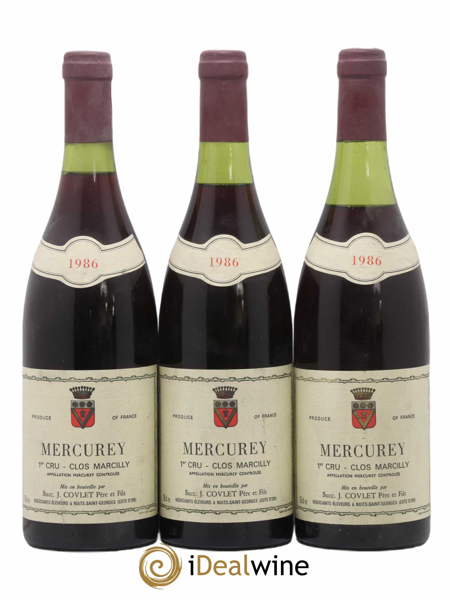 Mercurey 1er Cru Clos Marcilly. J. Covelet Pere Et Fils 1986 - Posten von 3 Flaschen - 0