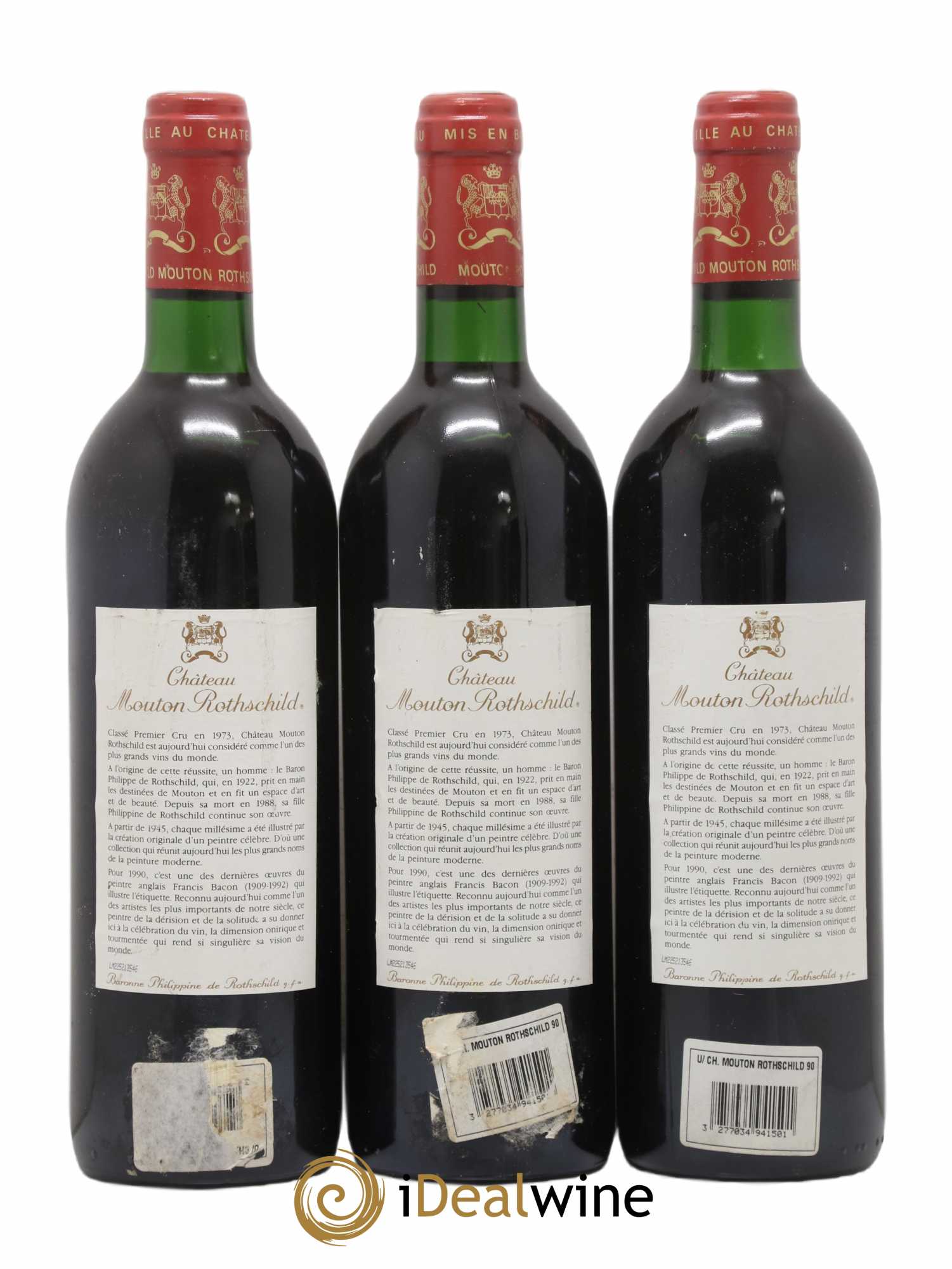Château Mouton Rothschild 1er Grand Cru Classé 1990 - Lot de 3 bouteilles - 1