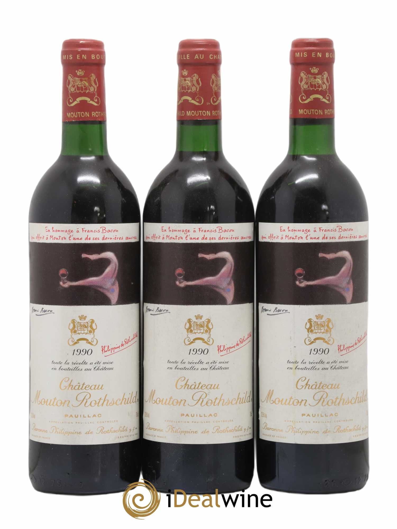Château Mouton Rothschild 1er Grand Cru Classé 1990 - Lot de 3 bouteilles - 0