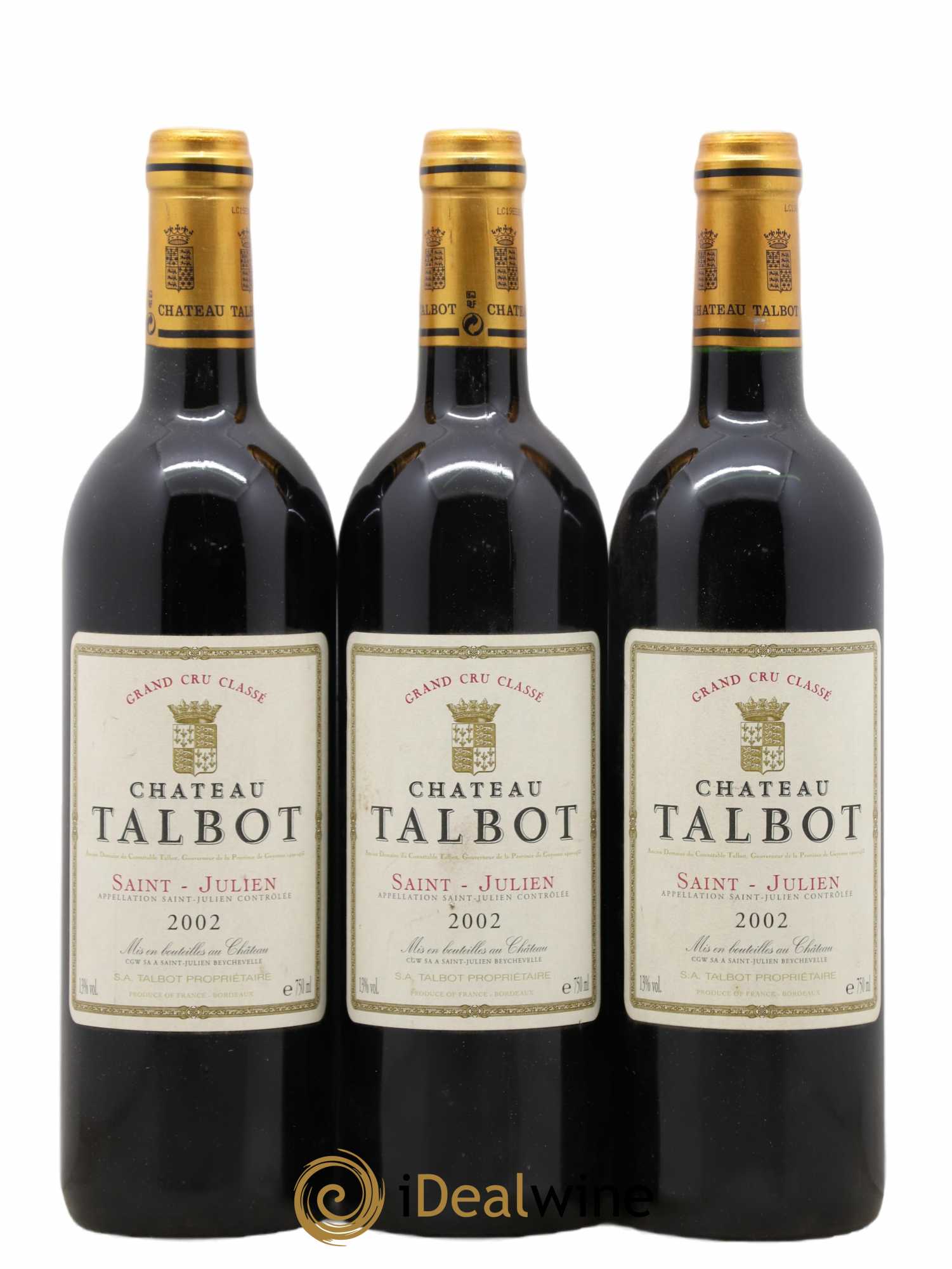 Château Talbot 4ème Grand Cru Classé 2002 - Lot de 3 bouteilles - 0