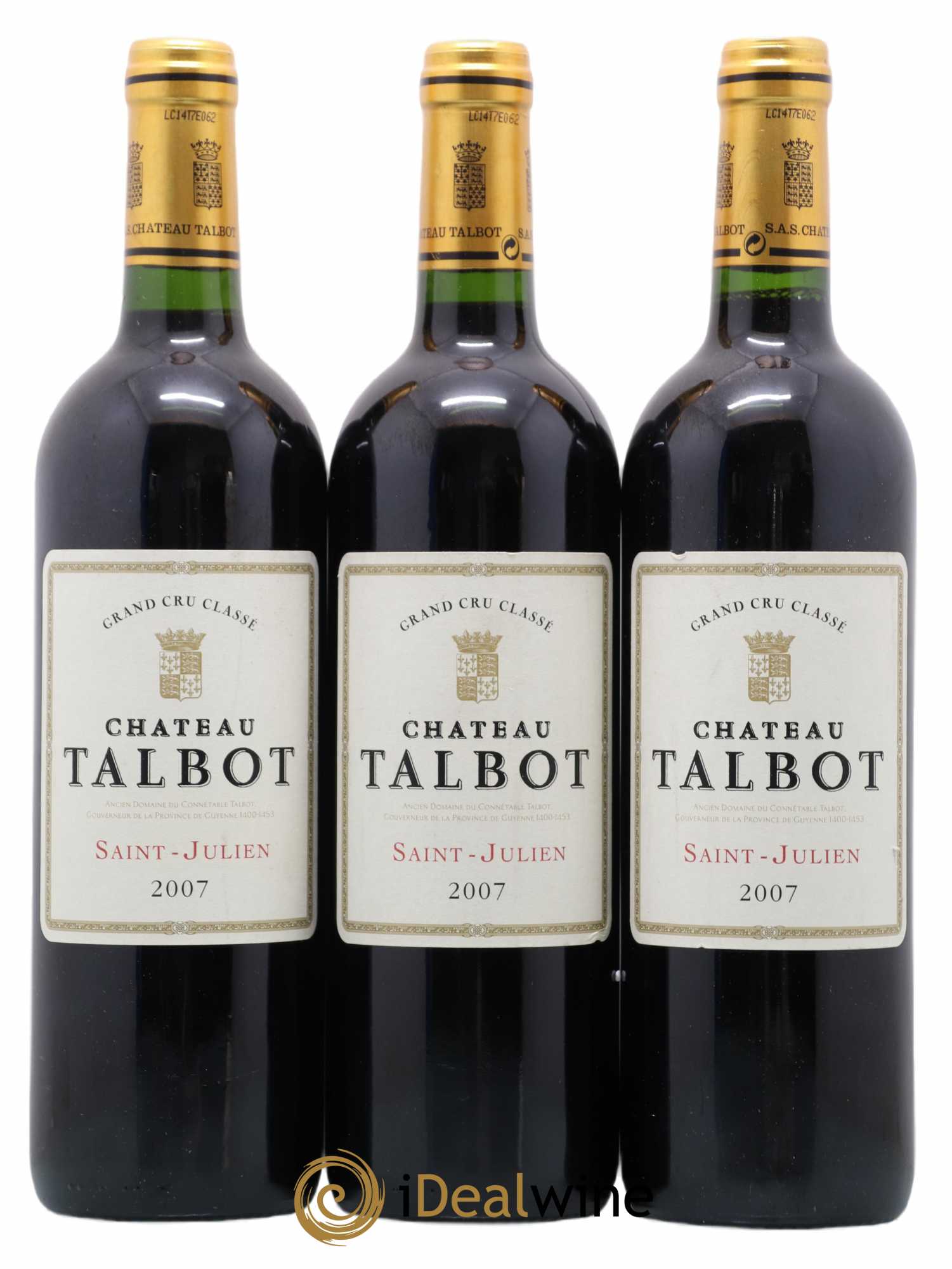 Château Talbot 4ème Grand Cru Classé 2007 - Lot of 3 bottles - 0
