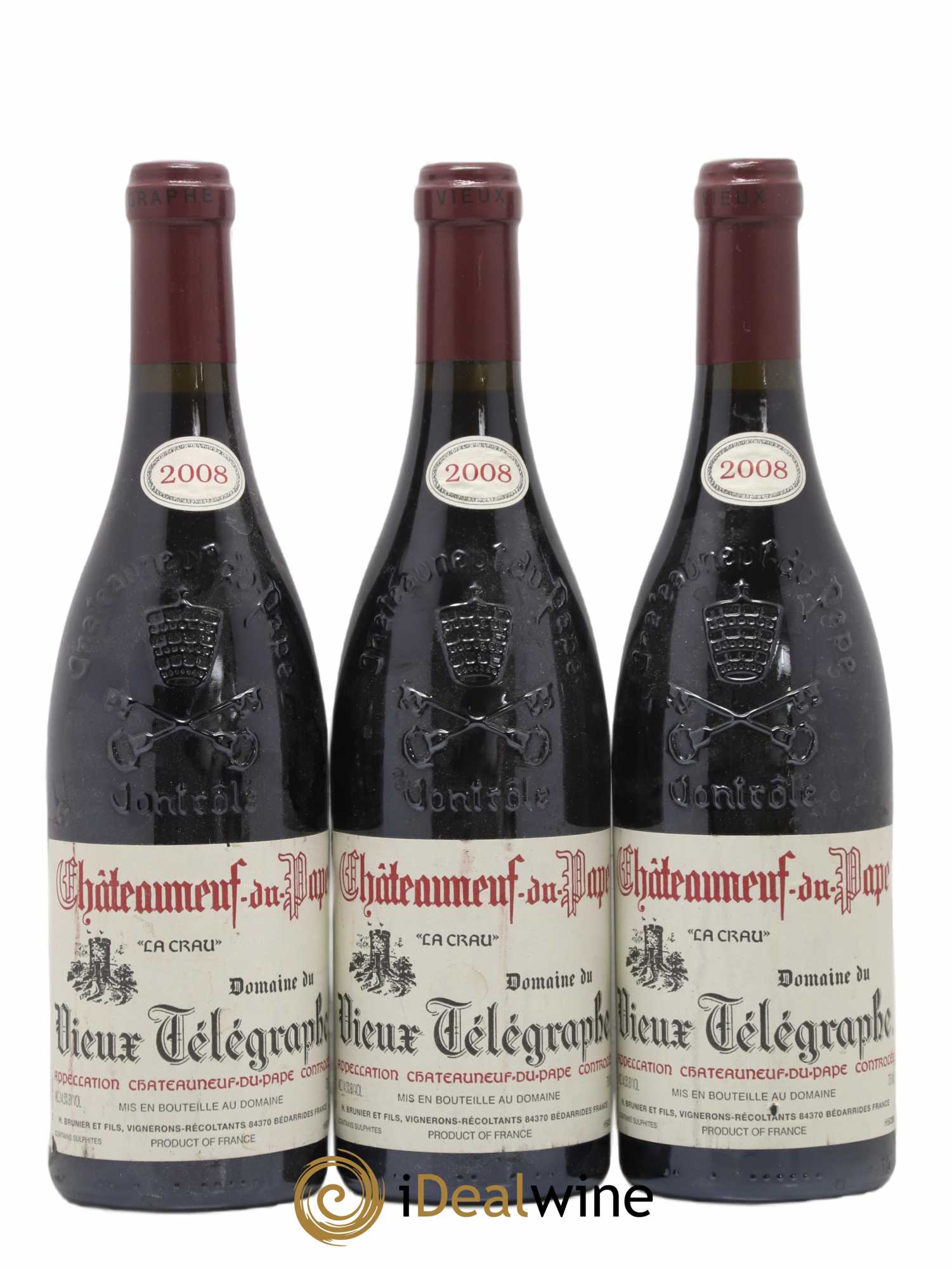 Châteauneuf-du-Pape Vieux Télégraphe (Domaine du) Vignobles Brunier 2008 - Lot de 3 bouteilles - 0
