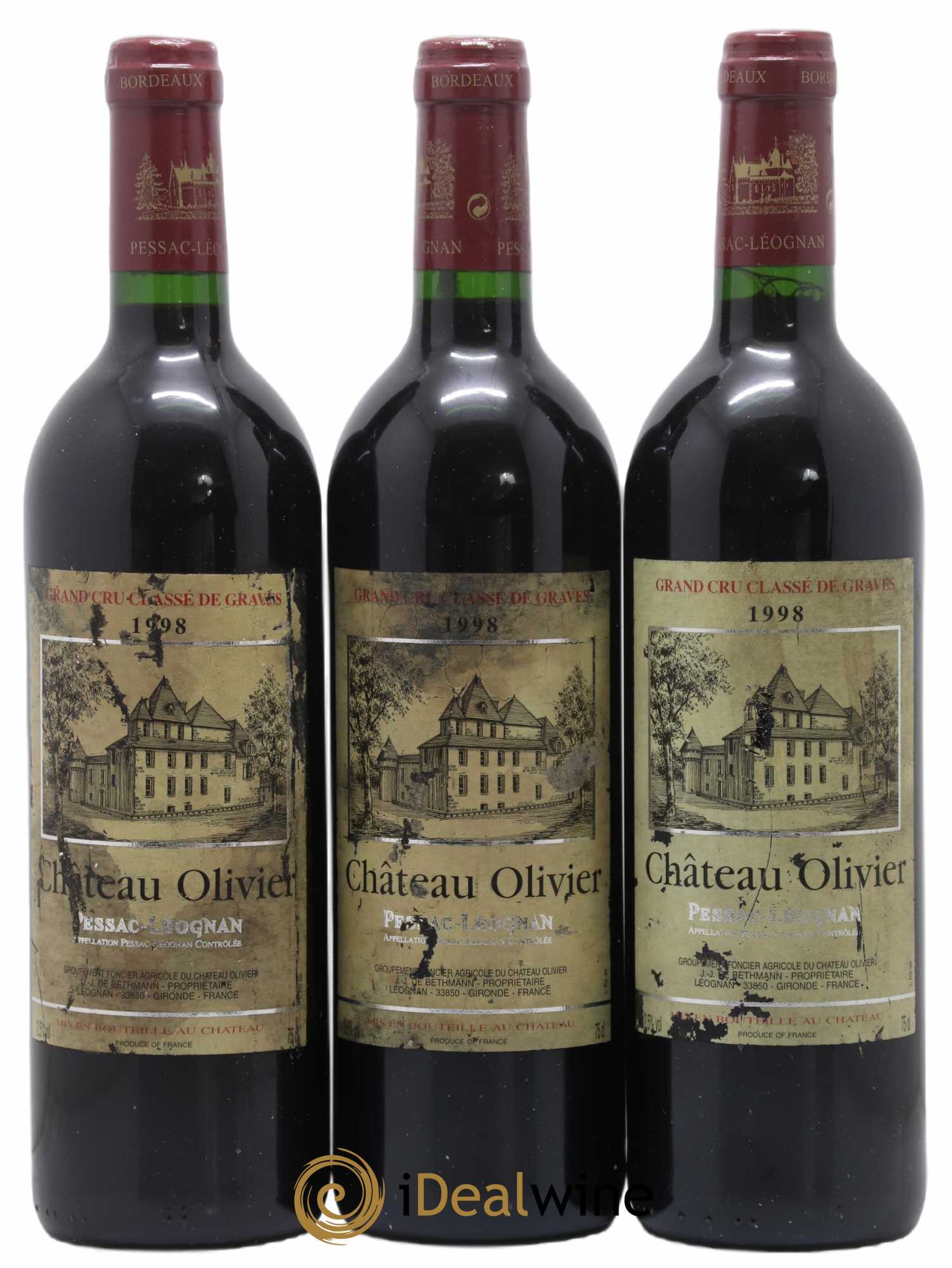 Château Olivier Cru Classé de Graves 1998 - Lot de 3 bouteilles - 0