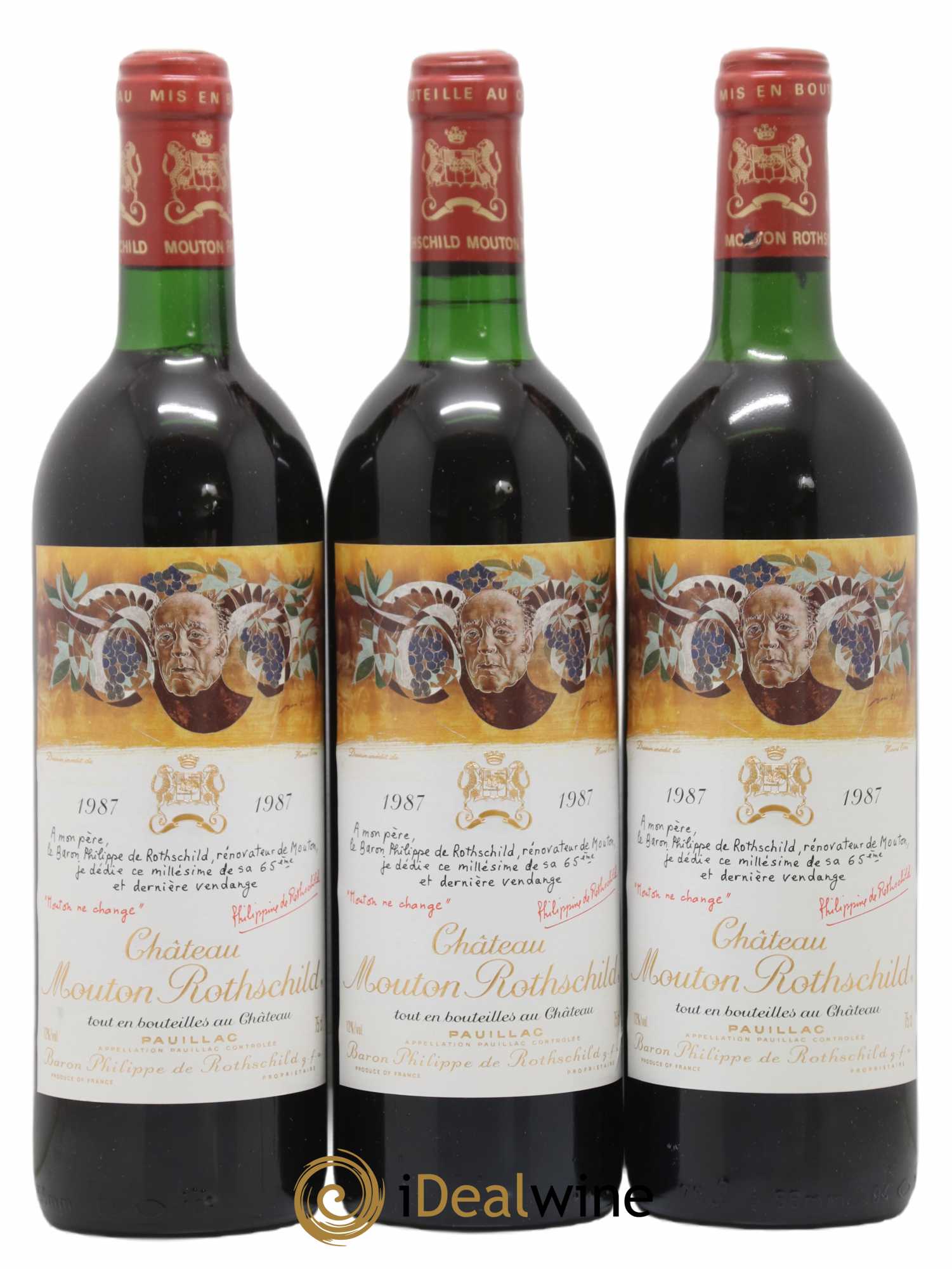 Château Mouton Rothschild 1er Grand Cru Classé 1987 - Lot de 3 bouteilles - 0