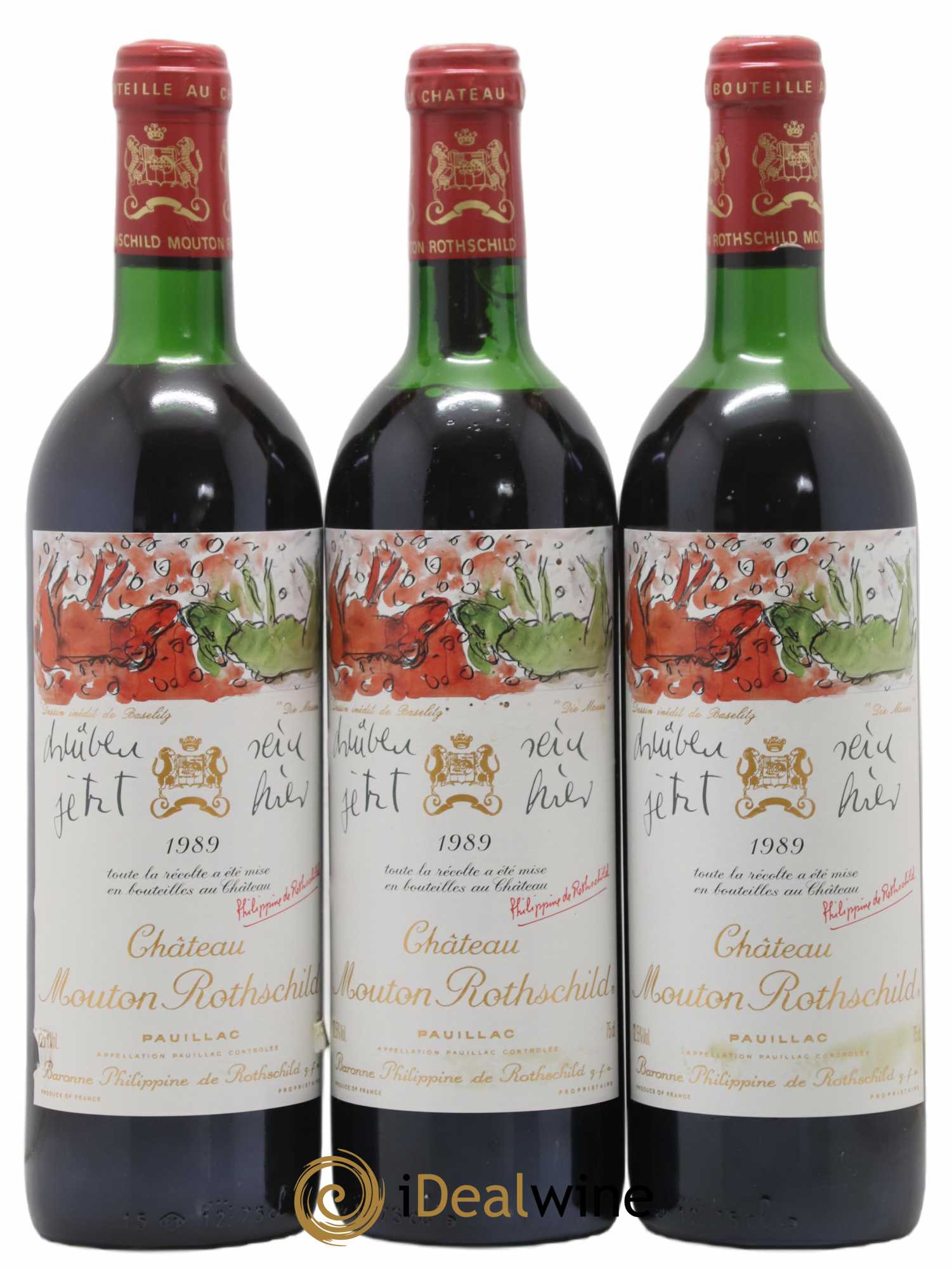 Château Mouton Rothschild 1er Grand Cru Classé 1989 - Lot de 3 bouteilles - 0