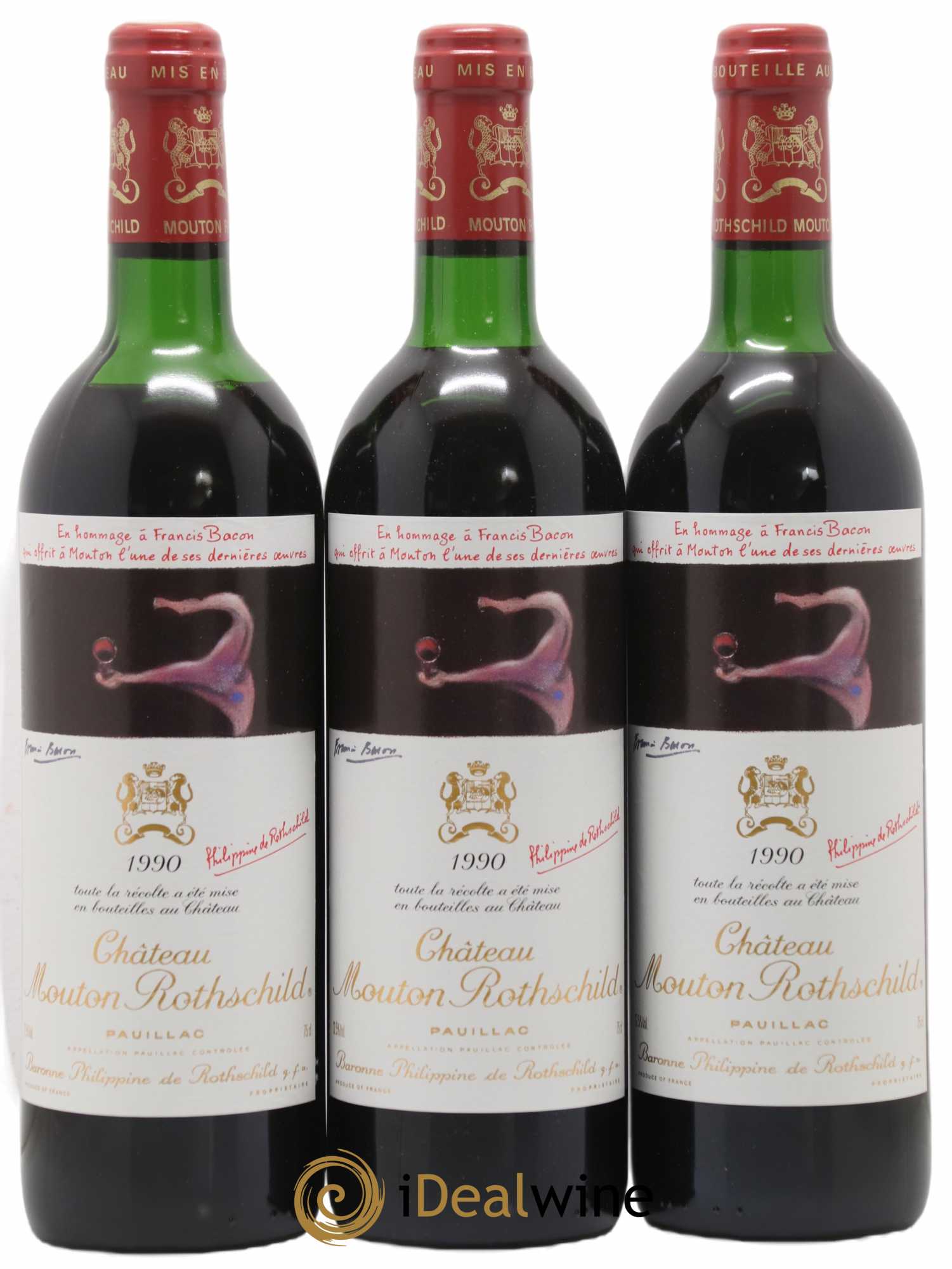 Château Mouton Rothschild 1er Grand Cru Classé 1990 - Lot de 3 bouteilles - 0
