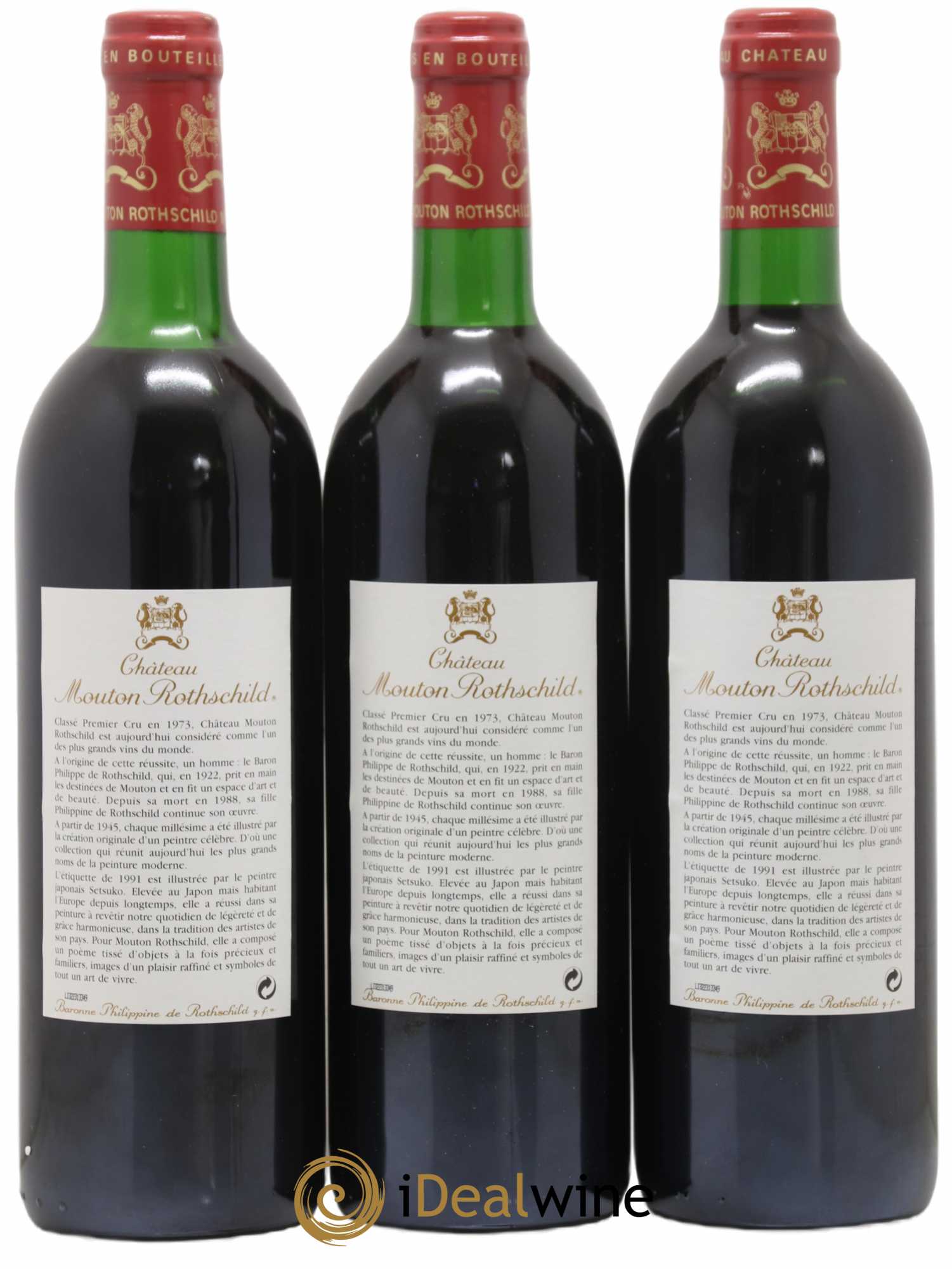 Château Mouton Rothschild 1er Grand Cru Classé 1991 - Lot de 3 bouteilles - 1