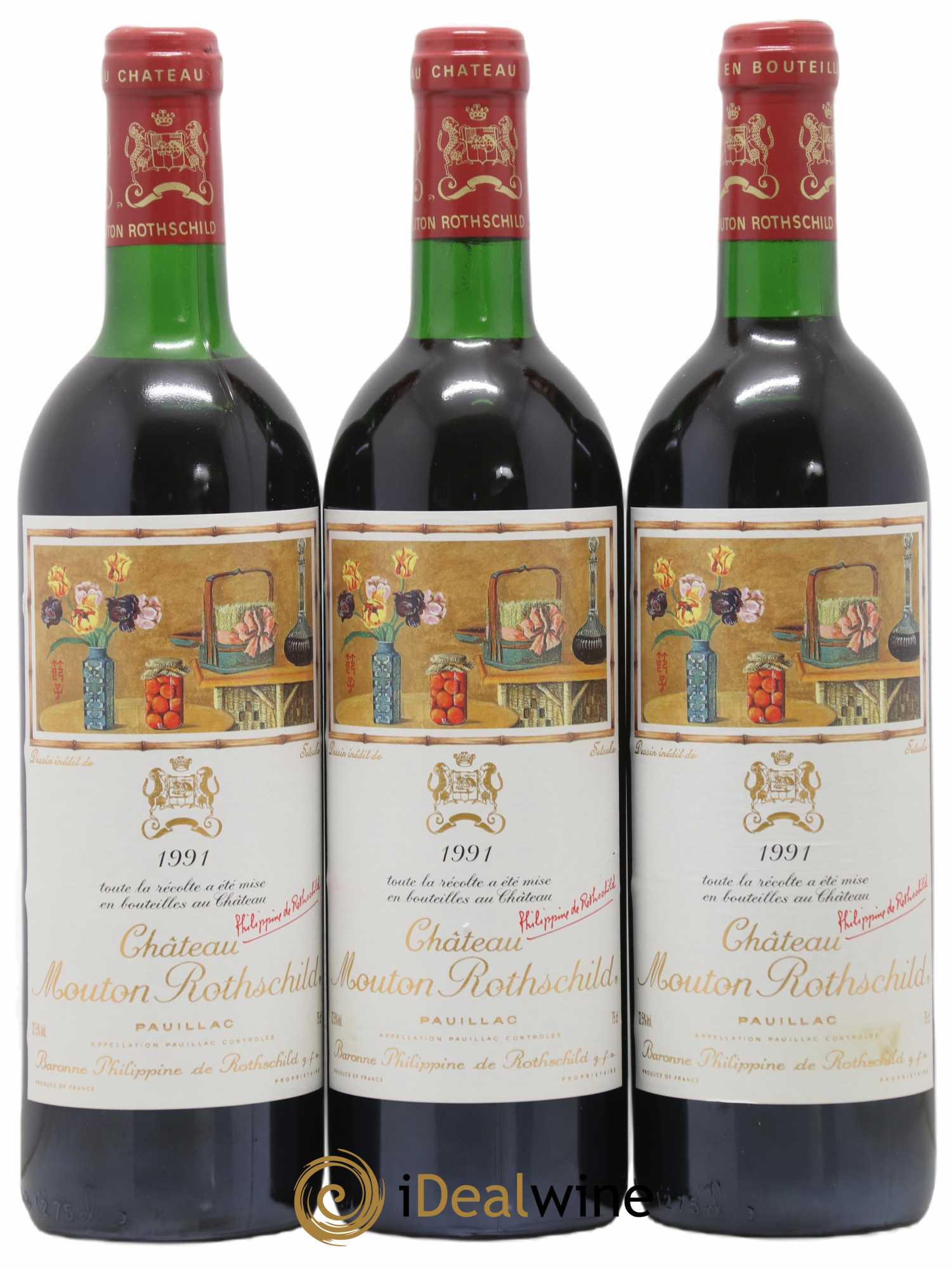 Château Mouton Rothschild 1er Grand Cru Classé 1991 - Lot de 3 bouteilles - 0