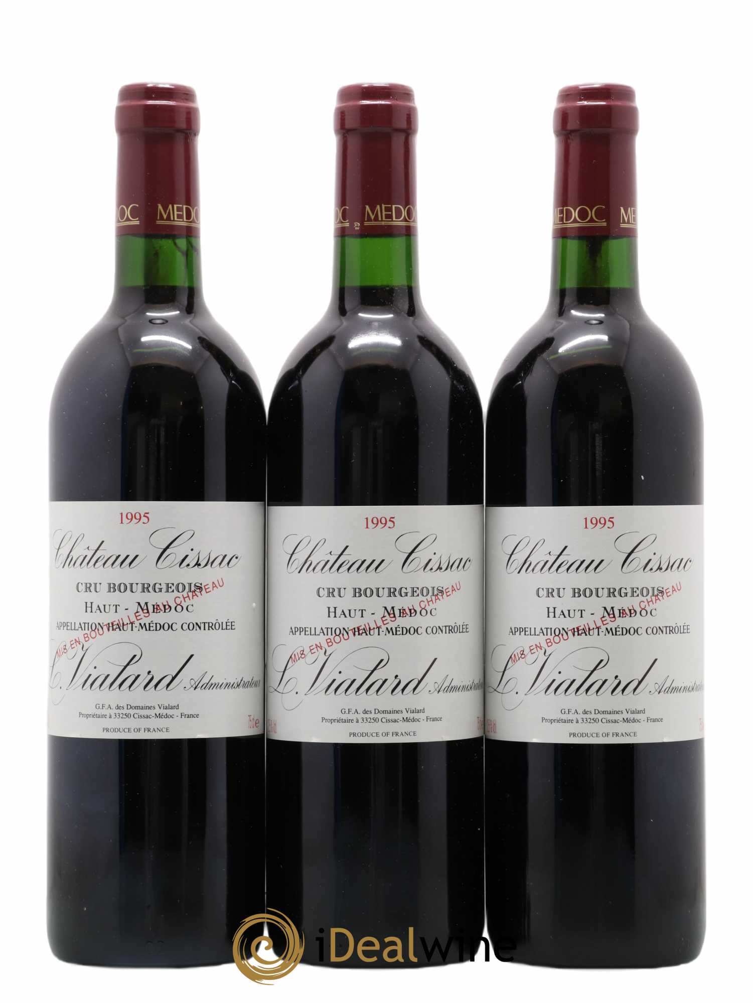 Château Cissac Cru Bourgeois 1995 - Lot de 3 bouteilles - 0
