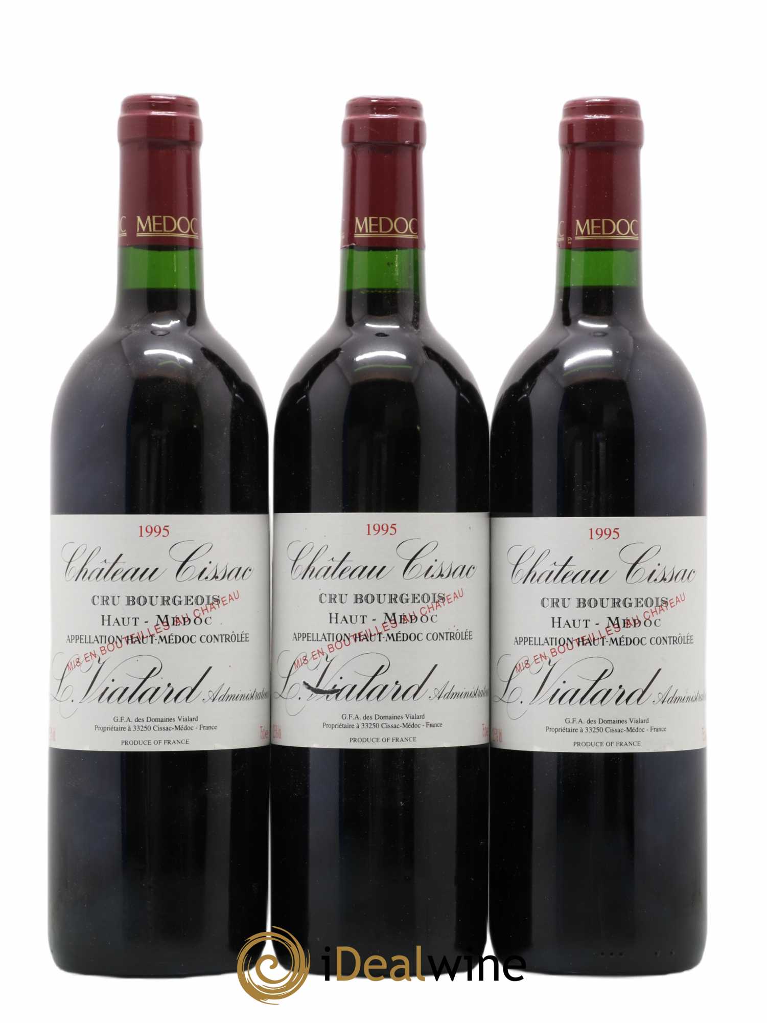 Château Cissac Cru Bourgeois 1995 - Lot de 3 bouteilles - 0