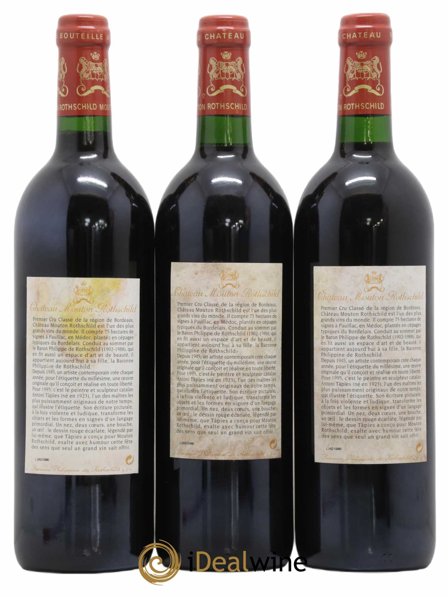 Château Mouton Rothschild 1er Grand Cru Classé 1995 - Lot de 3 bouteilles - 1