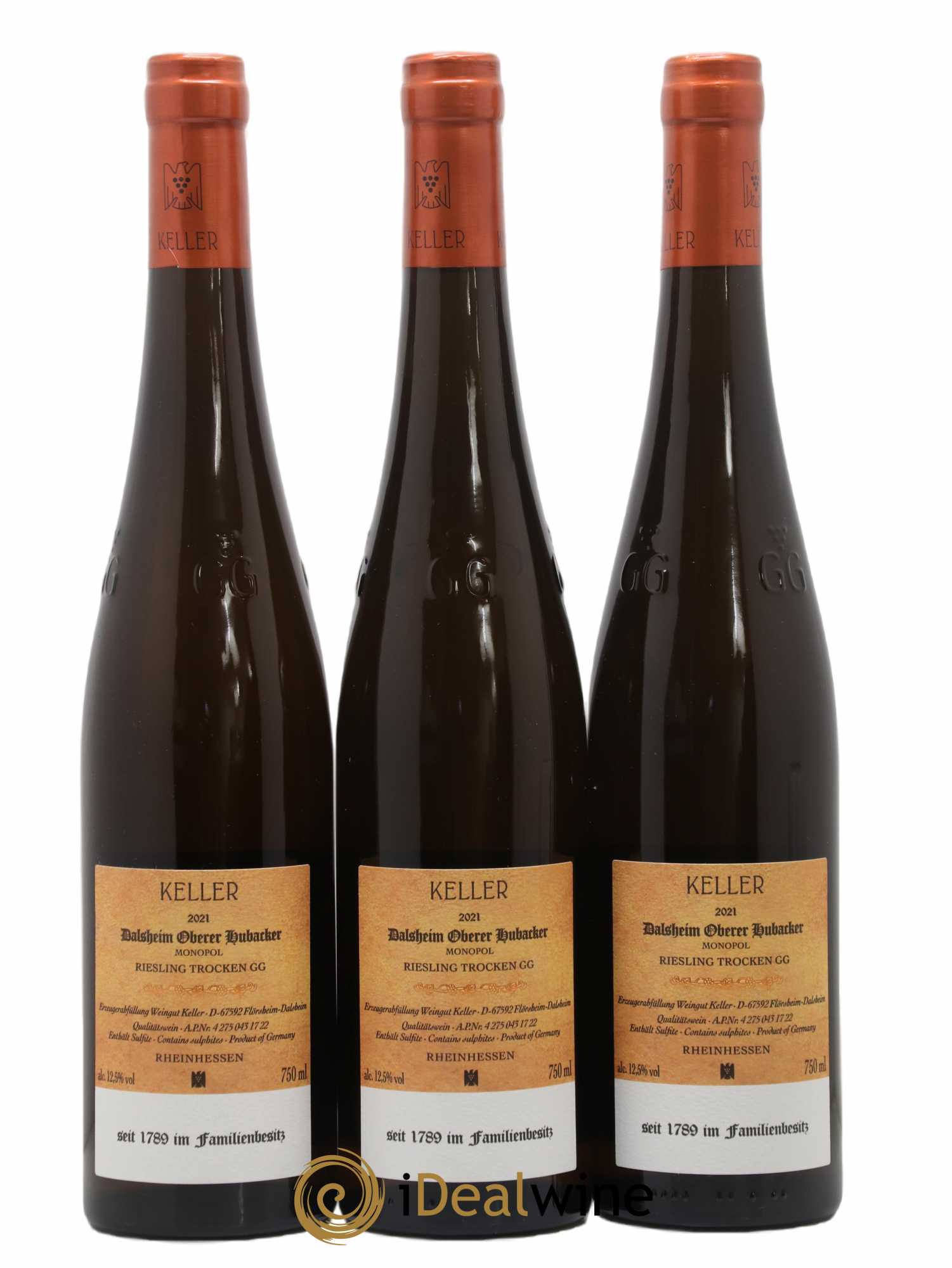 Allemagne Rheinhessen Riesling Trocken Oberer Hubacker GG Keller 2021 - Posten von 3 Flaschen - 1