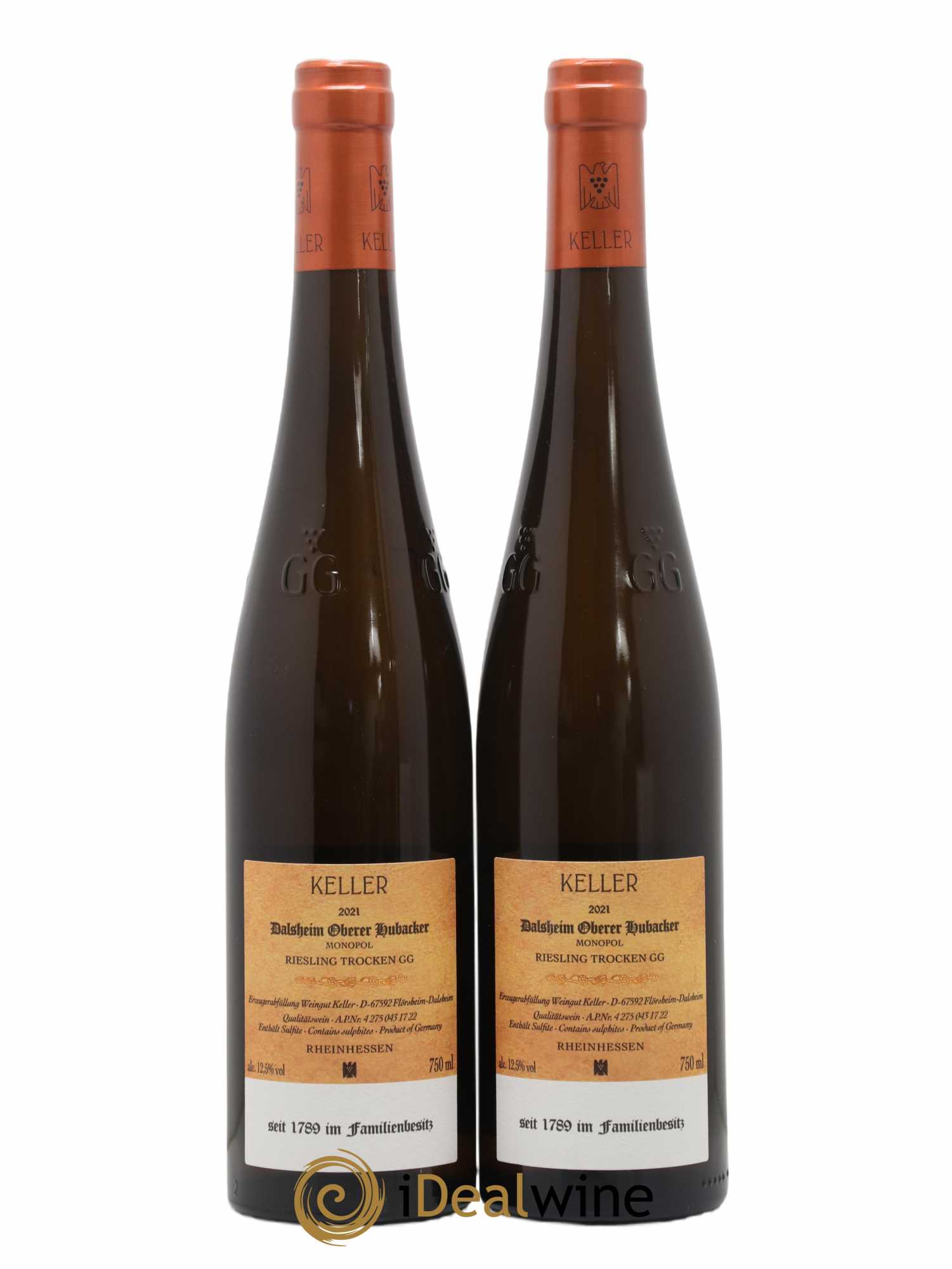 Allemagne Rheinhessen Riesling Trocken Oberer Hubacker GG Keller 2021 - Posten von 2 Flaschen - 1