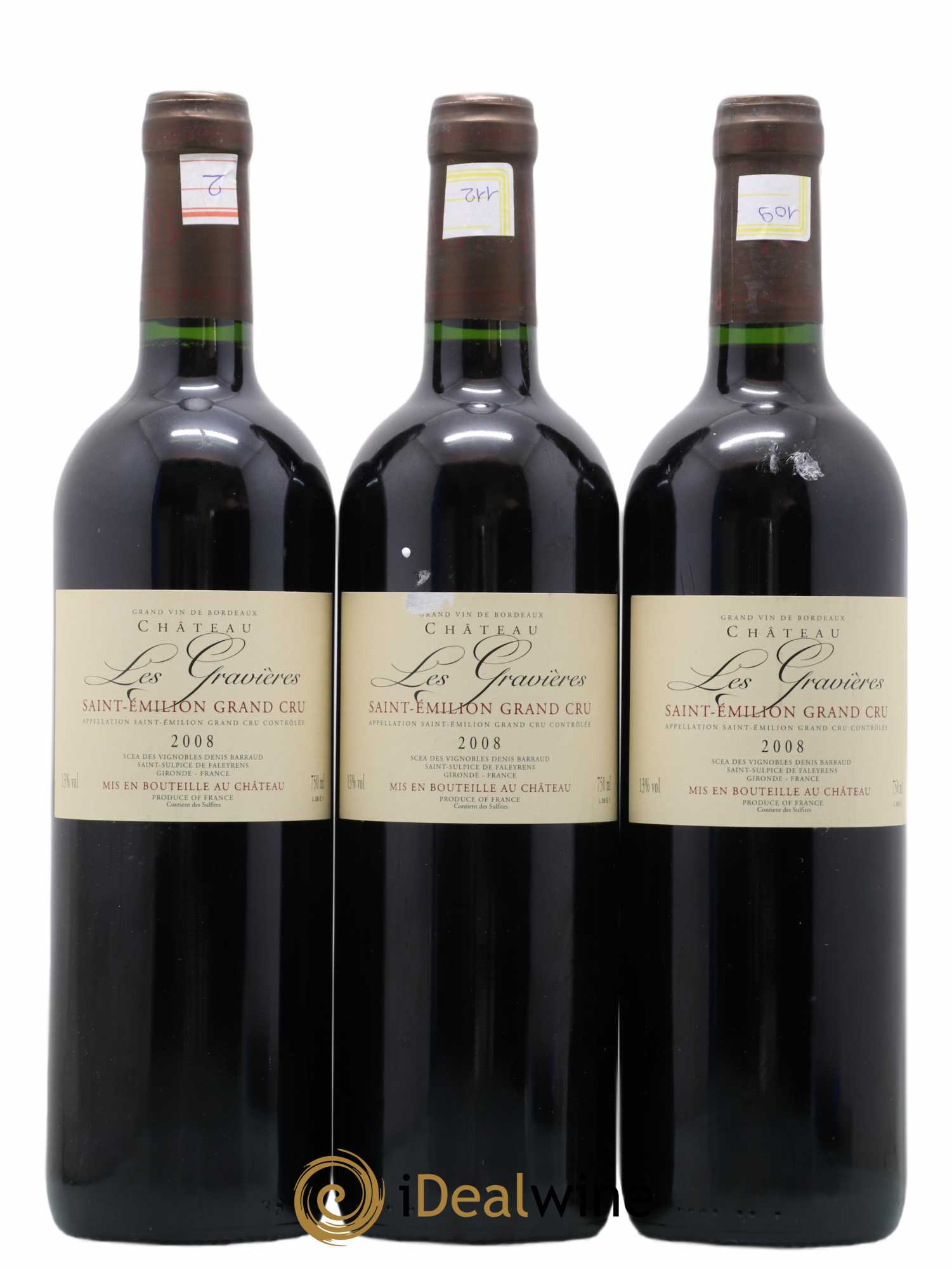 Saint-Émilion Grand Cru Château Les Gravieres 2008 - Lot de 3 bouteilles - 0