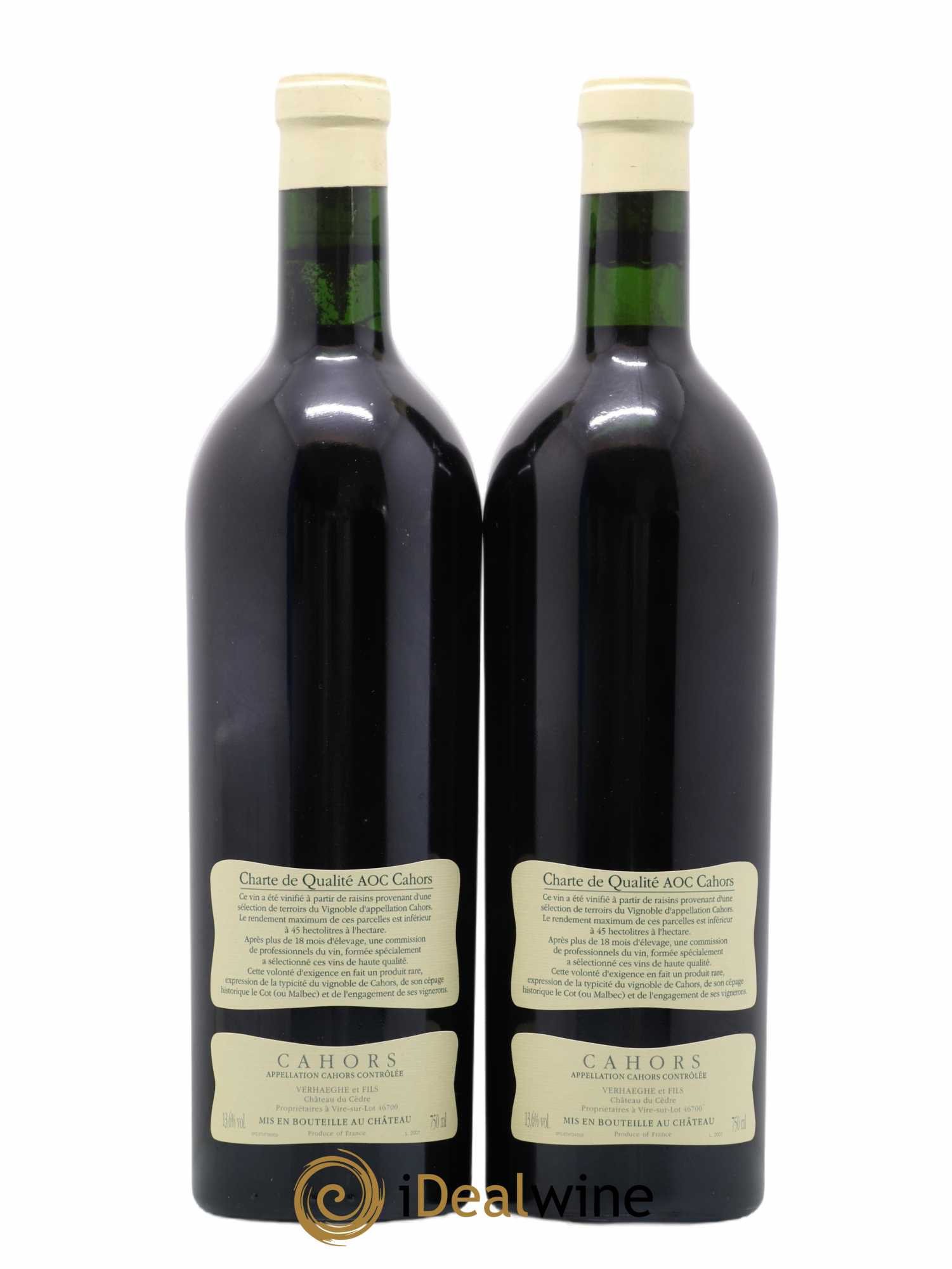 Cahors Château du Cèdre Cuvée Le Cèdre Pascal et Jean-Marc Verhaeghe 2001 - Lot de 2 bouteilles - 1