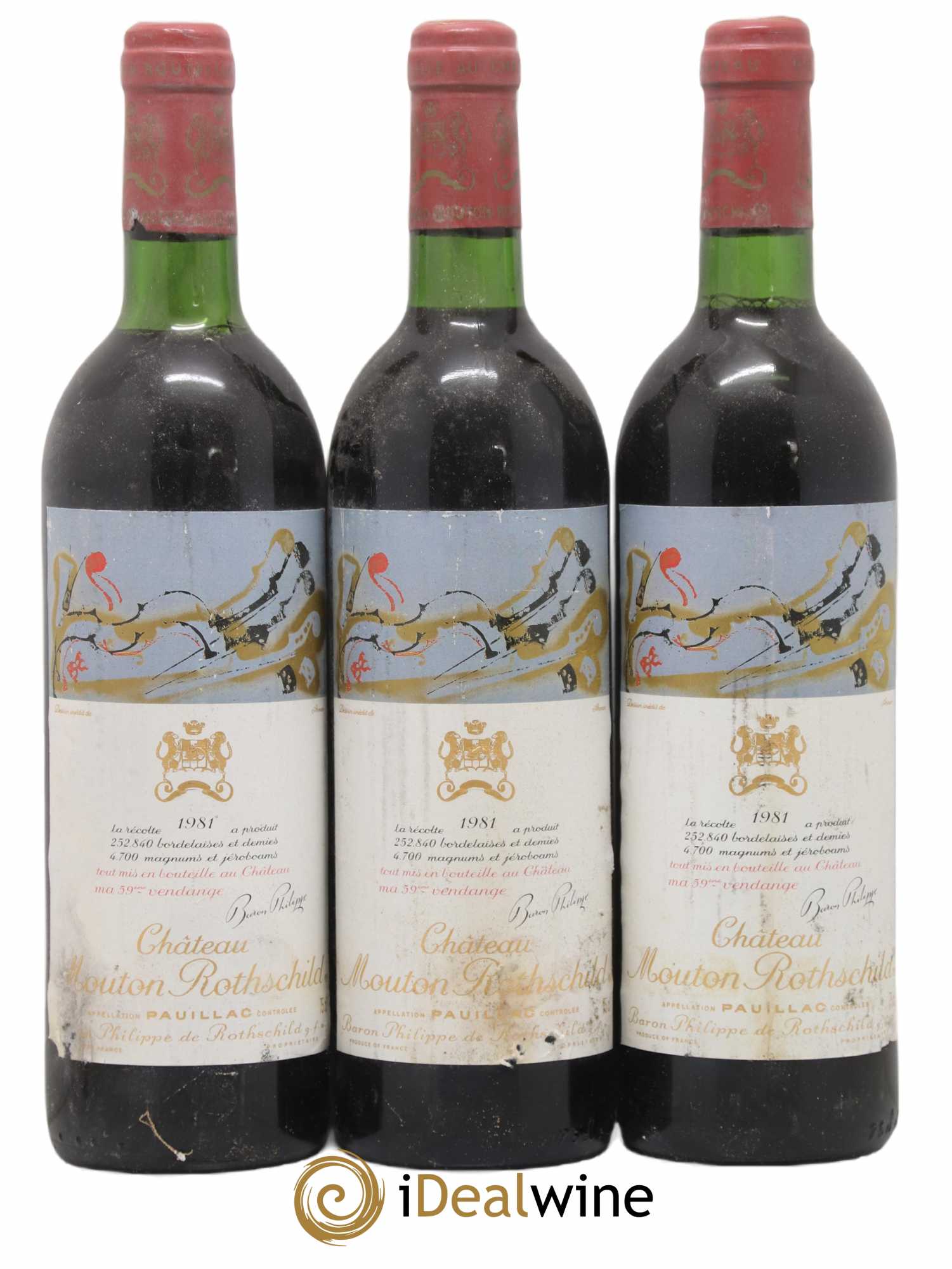 Château Mouton Rothschild 1er Grand Cru Classé 1981 - Lot de 3 bouteilles - 0