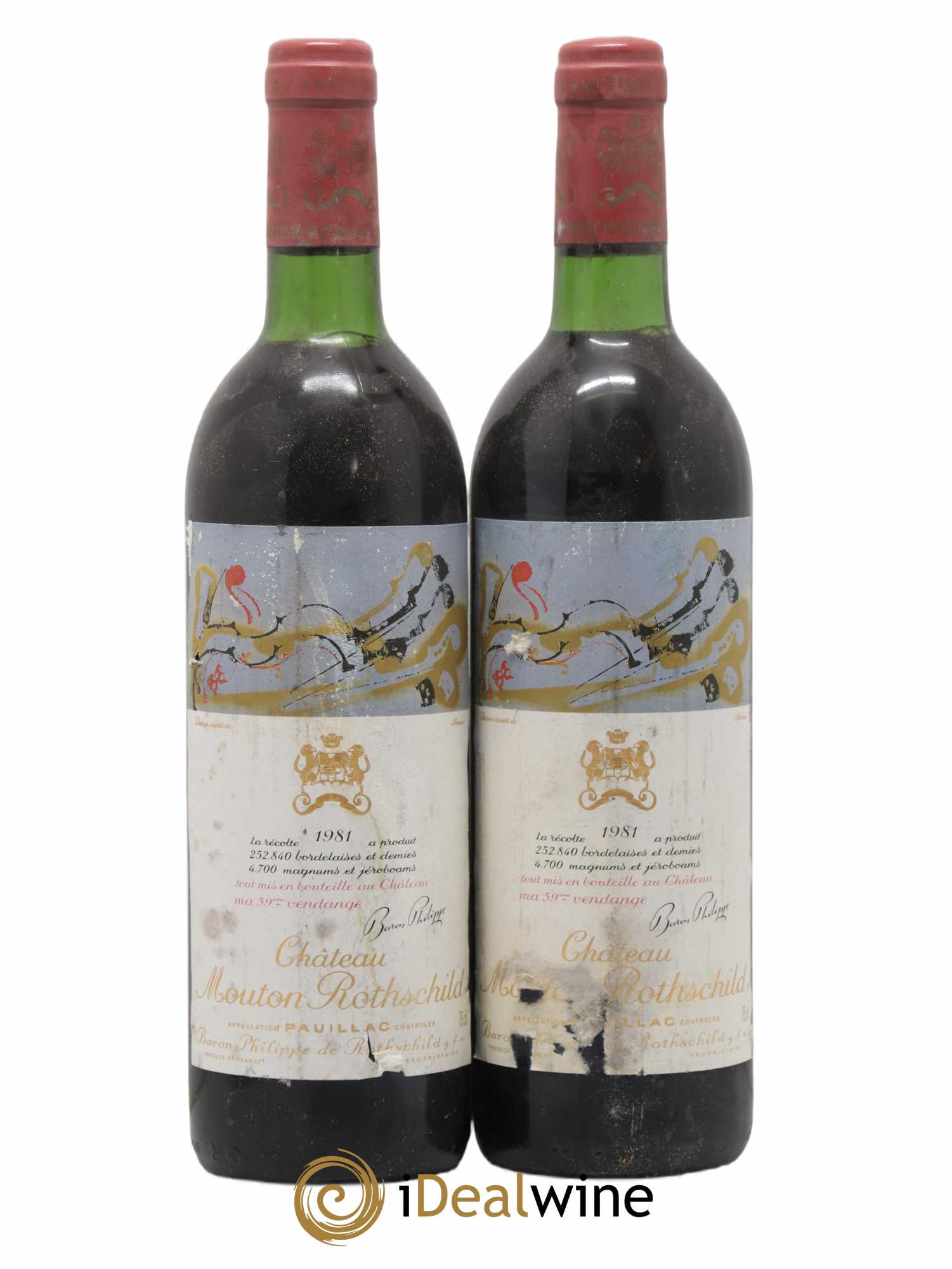 Château Mouton Rothschild 1er Grand Cru Classé 1981 - Lot de 2 bouteilles - 0
