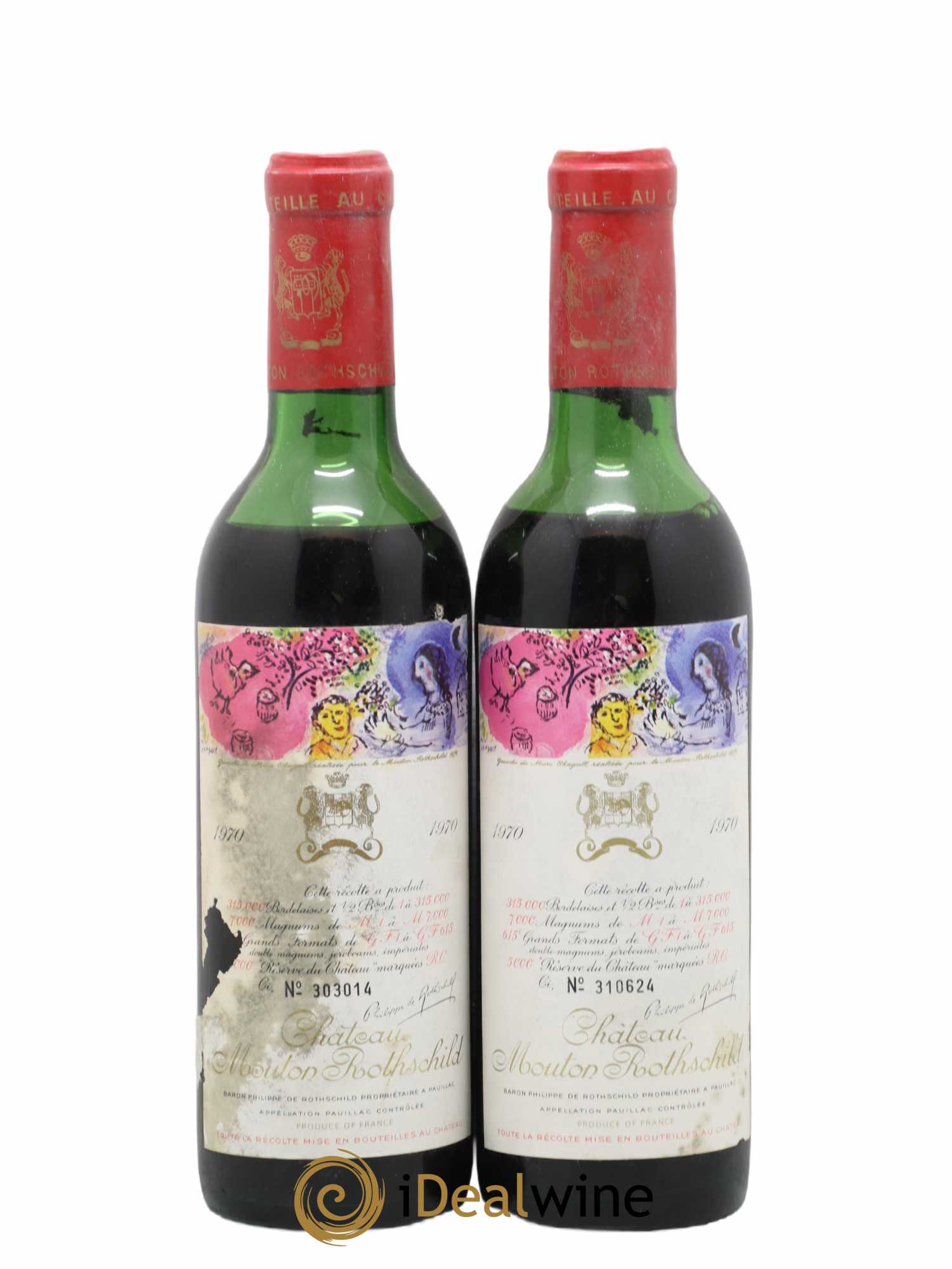 Château Mouton Rothschild 1er Grand Cru Classé 1970 - Lot de 2 demi bouteilles - 0