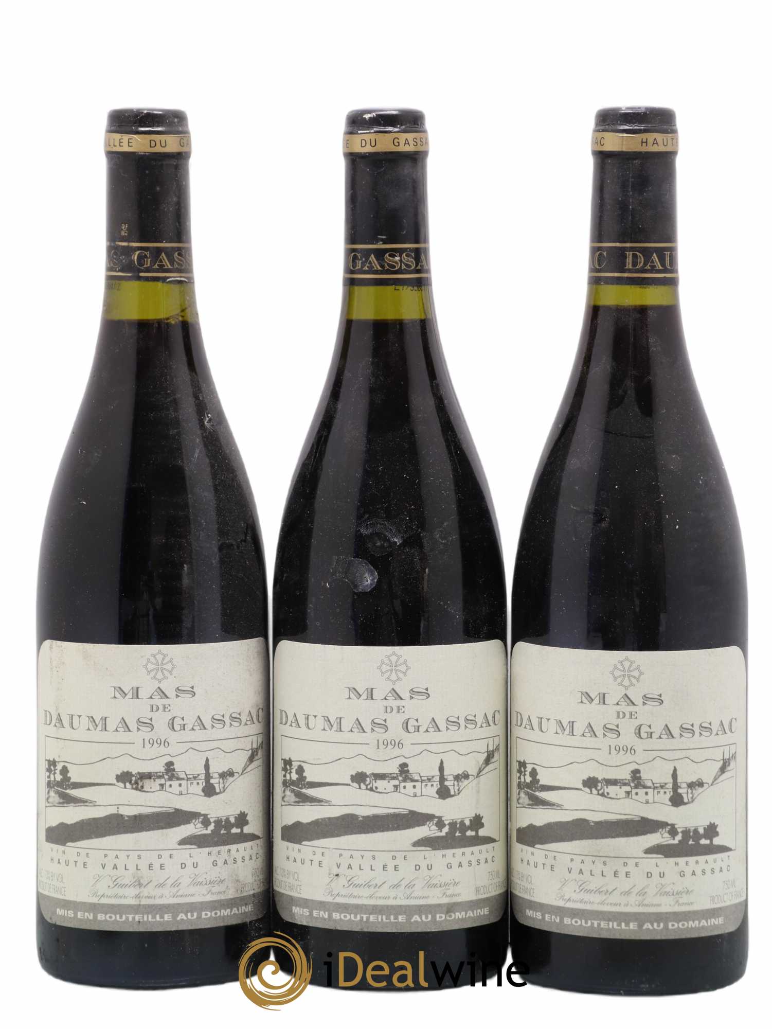 Saint-Guilhem-le-Désert - Cité d'Aniane Mas Daumas Gassac Famille Guibert de La Vaissière 1996 - Lot de 3 bouteilles - 0