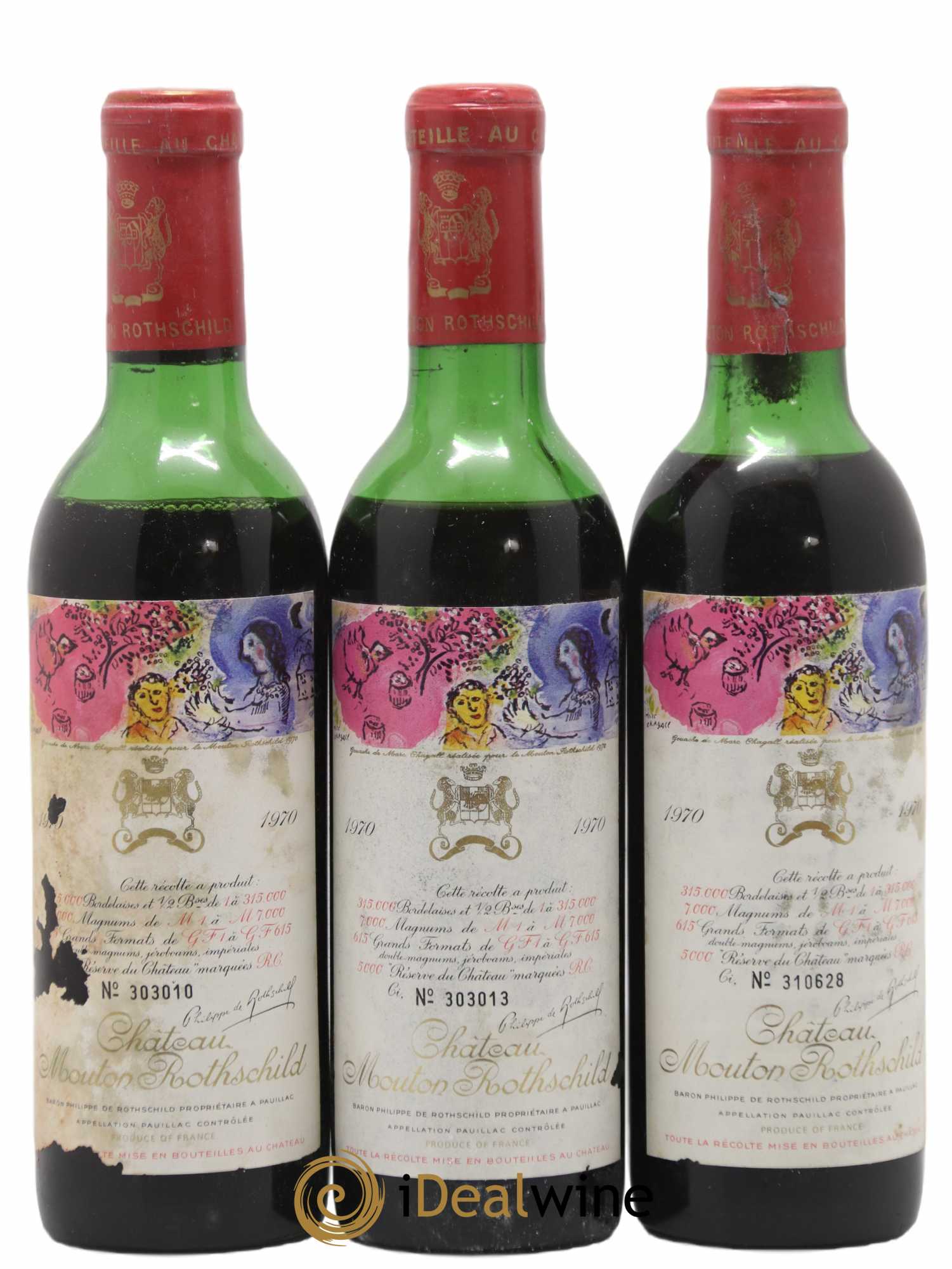 Château Mouton Rothschild 1er Grand Cru Classé 1970 - Lot de 3 demi bouteilles - 0