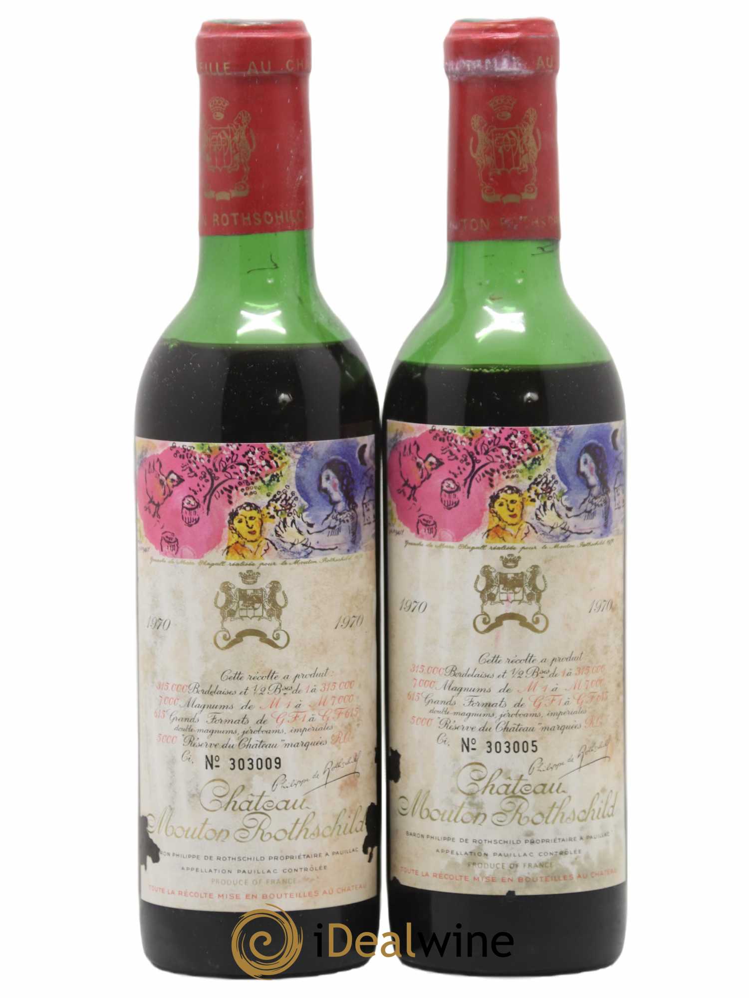 Château Mouton Rothschild 1er Grand Cru Classé 1970 - Lot de 2 demi bouteilles - 0