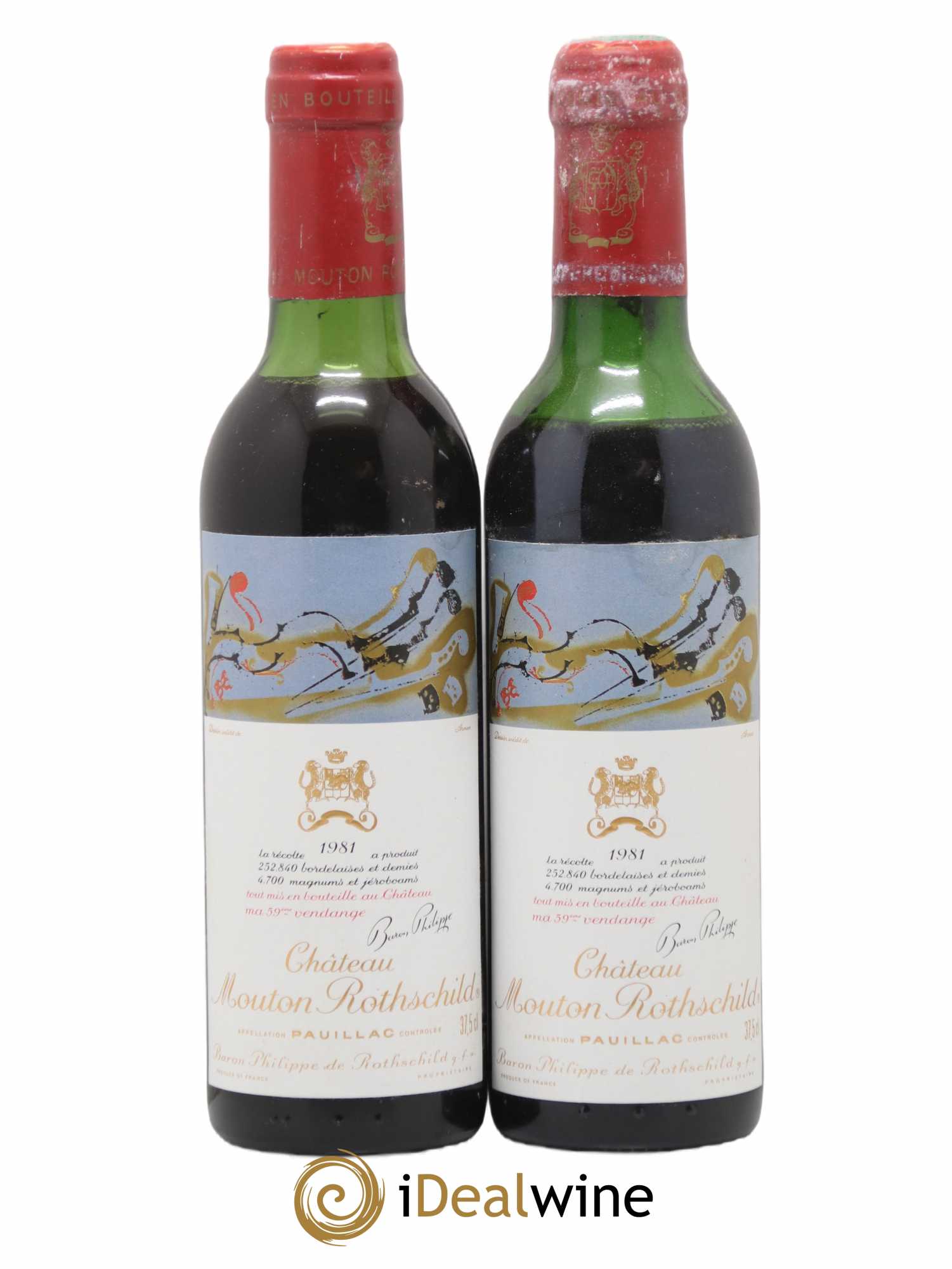 Château Mouton Rothschild 1er Grand Cru Classé 1981 - Lot de 2 demi bouteilles - 0