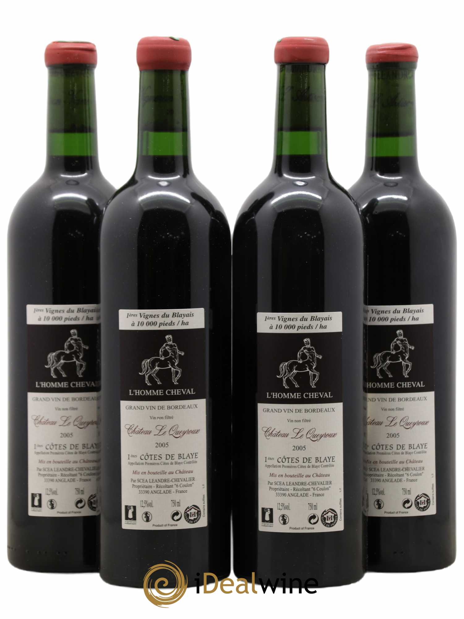 Premières-Côtes-de-Blaye (Blaye-Côtes-de-Bordeaux) L'homme Cheval Le Joyau du Château Le Queyroux 2005 - Lotto di 4 bottiglie - 1