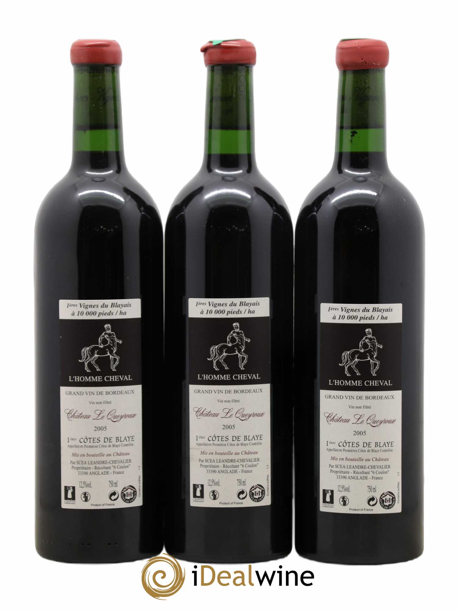 Premières-Côtes-de-Blaye (Blaye-Côtes-de-Bordeaux) L'homme Cheval Le Joyau du Château Le Queyroux 2005 - Lotto di 3 bottiglie - 1