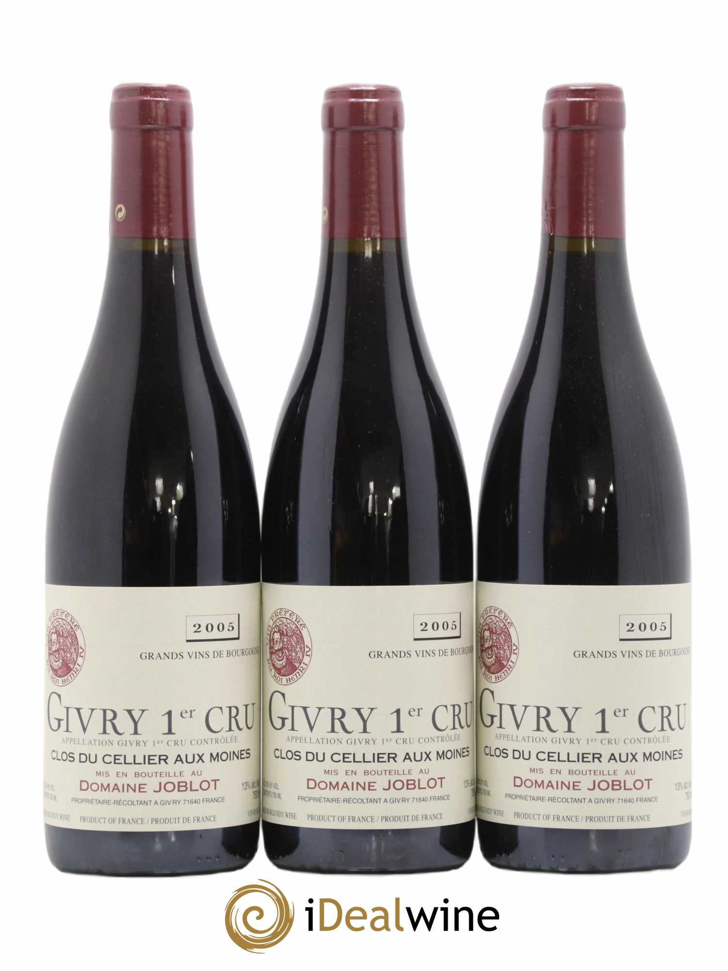 Givry 1er Cru Clos du Cellier aux Moines Joblot (Domaine) 2005 - Lot de 3 bouteilles - 0
