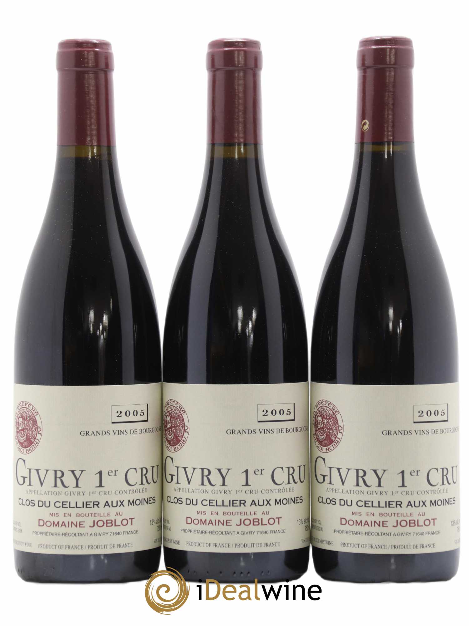 Givry 1er Cru Clos du Cellier aux Moines Joblot (Domaine) 2005 - Lot de 3 bouteilles - 0