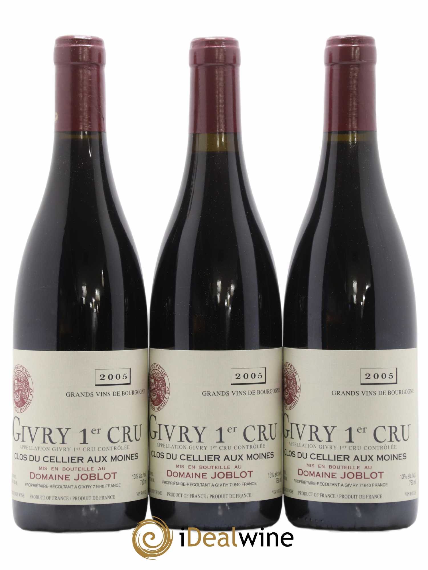 Givry 1er Cru Clos du Cellier aux Moines Joblot (Domaine) 2005 - Lot de 3 bouteilles - 0