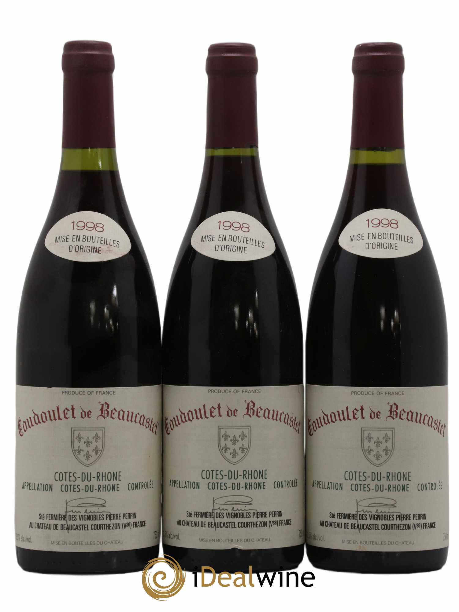 Côtes-du-Rhône Coudoulet de Beaucastel Famille Perrin 1998 - Lot de 3 bouteilles - 0