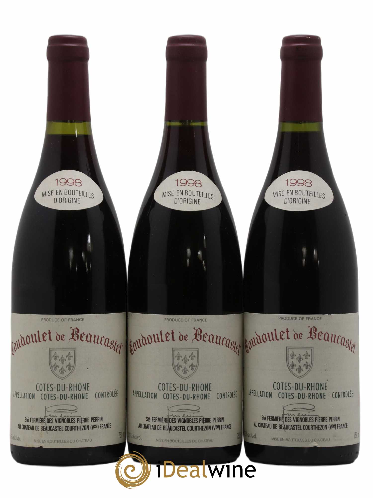 Côtes-du-Rhône Coudoulet de Beaucastel Famille Perrin 1998 - Lot de 3 bouteilles - 0