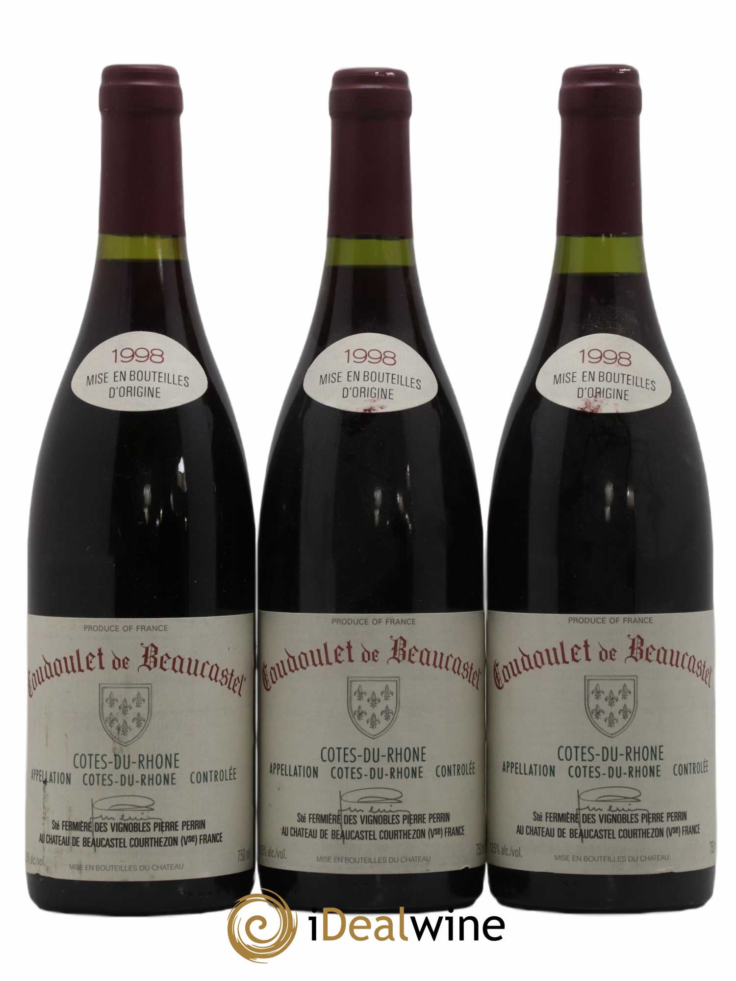 Côtes-du-Rhône Coudoulet de Beaucastel Famille Perrin 1998 - Lot de 3 bouteilles - 0