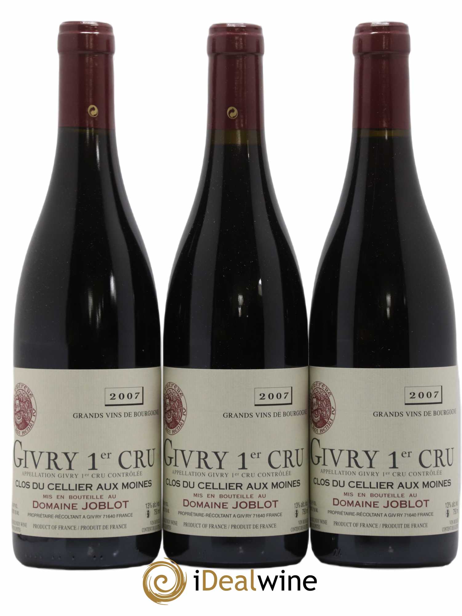 Givry 1er Cru Clos du Cellier aux Moines Joblot (Domaine) 2007 - Lot de 3 bouteilles - 0