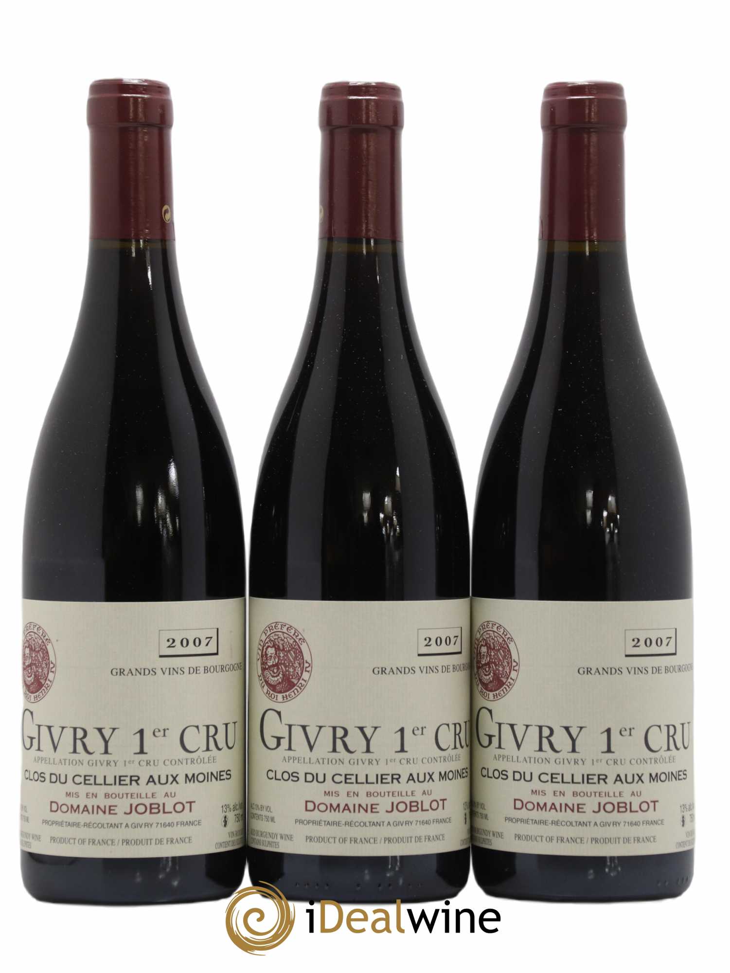 Givry 1er Cru Clos du Cellier aux Moines Joblot (Domaine) 2007 - Lot de 3 bouteilles - 0