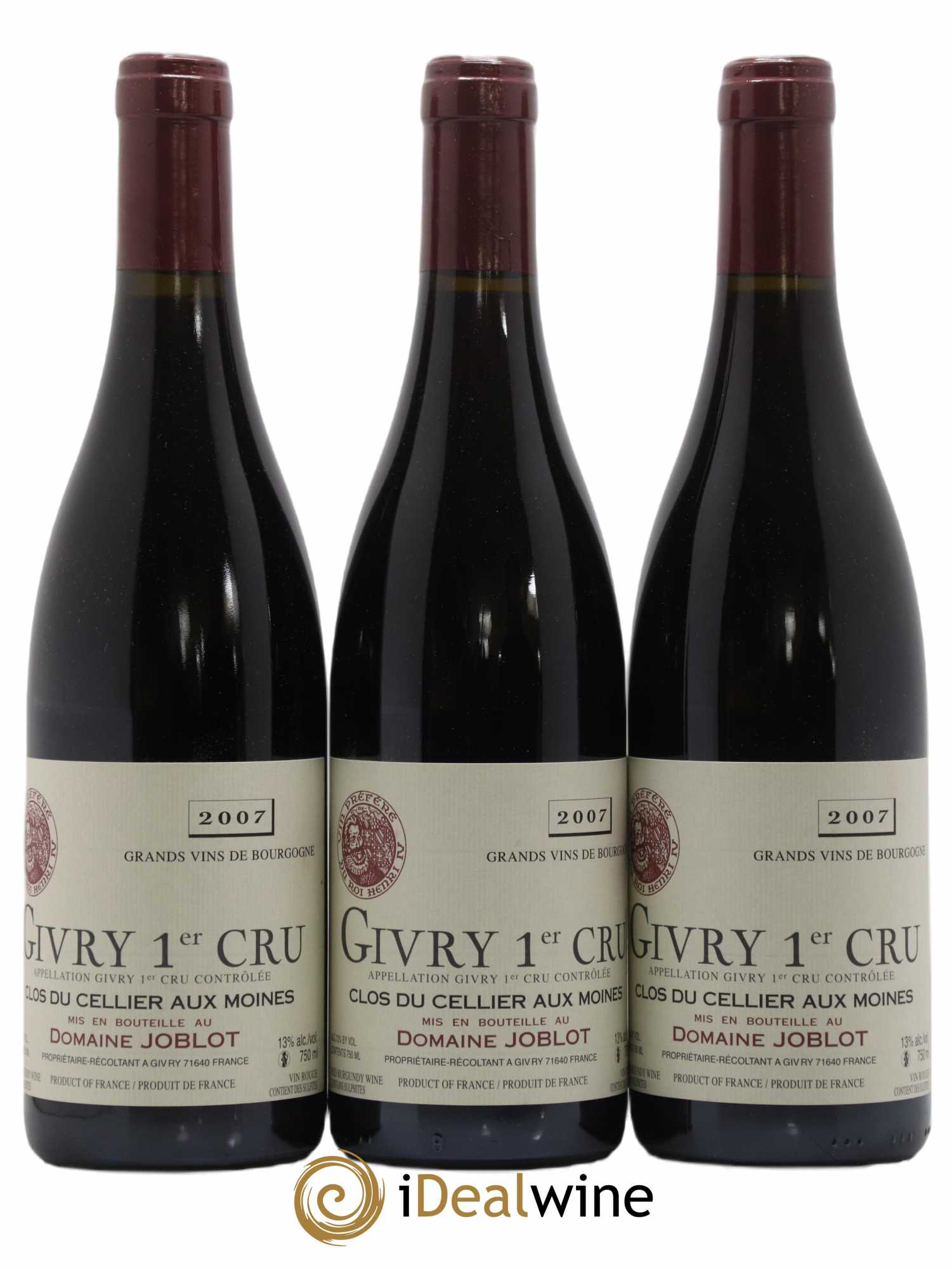 Givry 1er Cru Clos du Cellier aux Moines Joblot (Domaine) 2007 - Lot de 3 bouteilles - 0