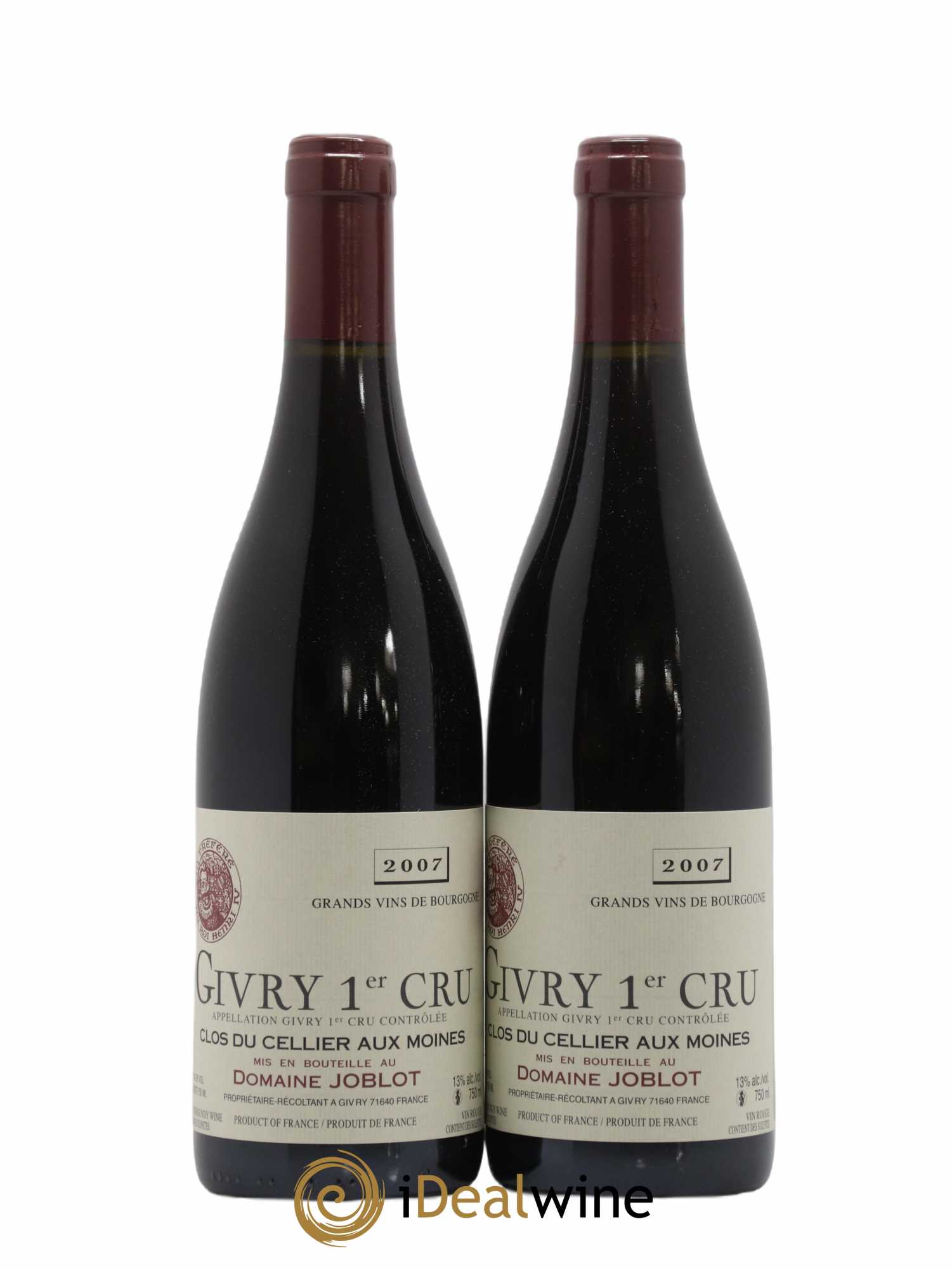 Givry 1er Cru Clos du Cellier aux Moines Joblot (Domaine) 2007 - Lot de 2 bouteilles - 0