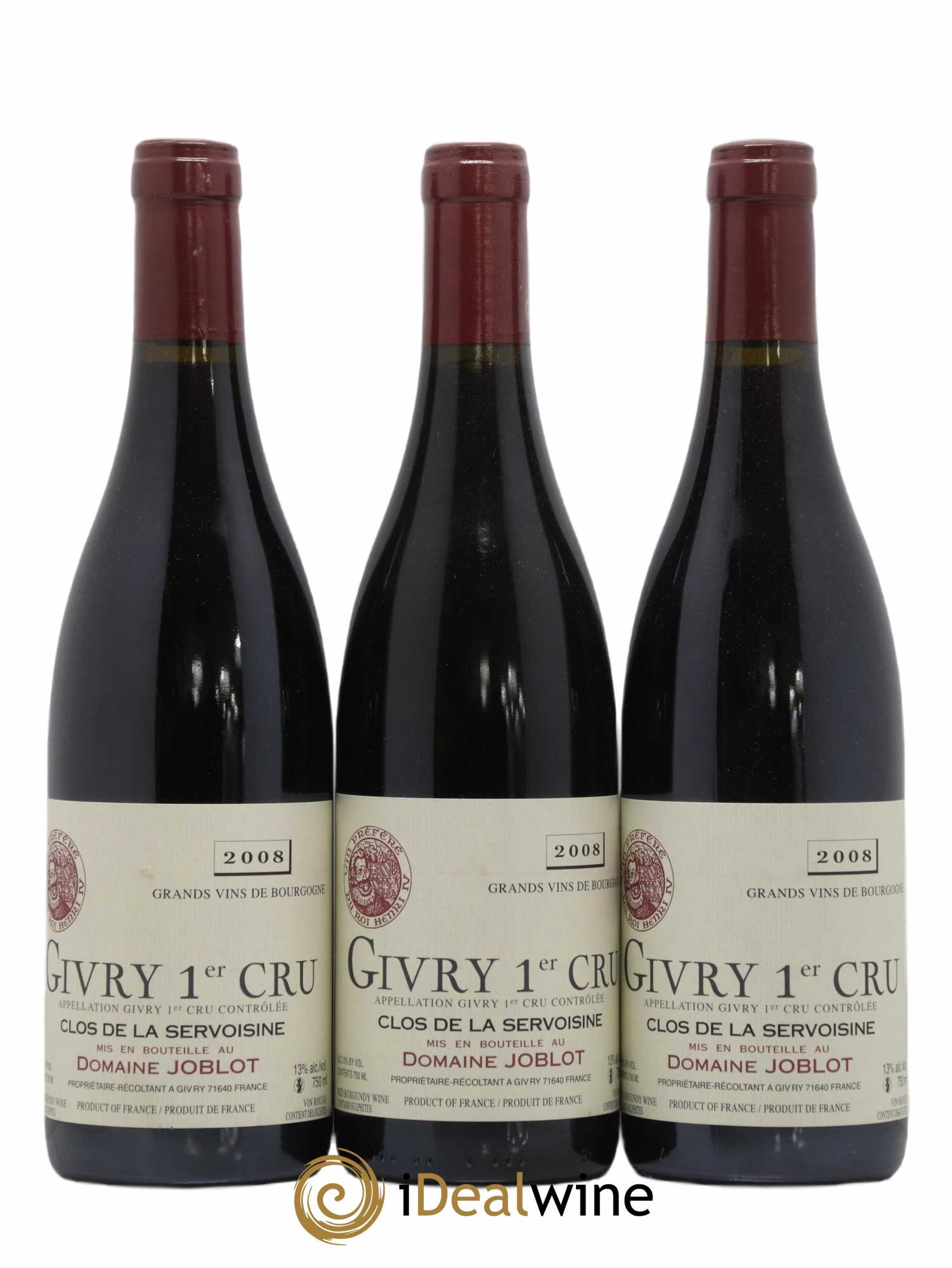 Givry 1er Cru Servoisine Joblot (Domaine) 2008 - Lot de 3 bouteilles - 0