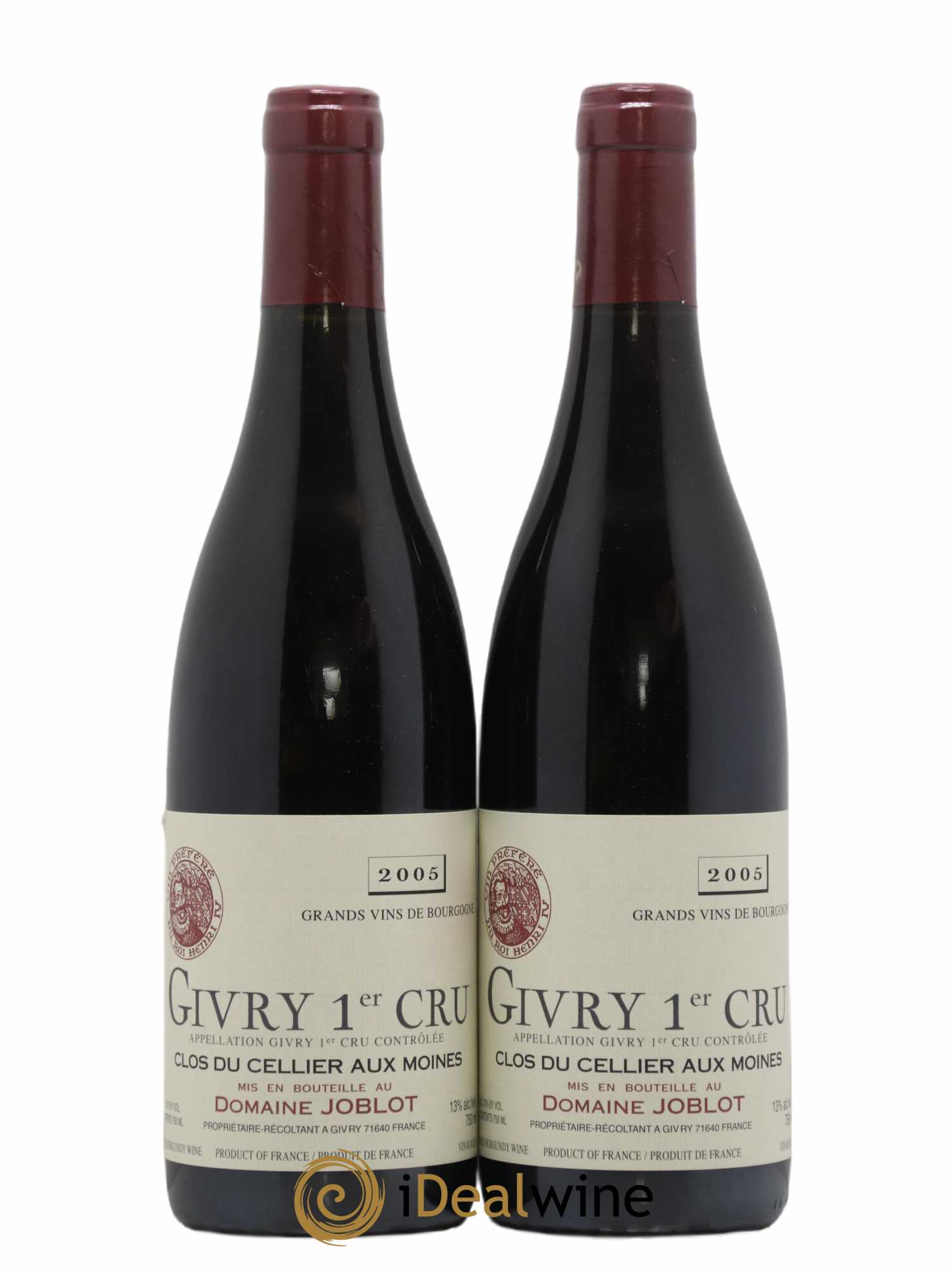 Givry 1er Cru Clos du Cellier aux Moines Joblot (Domaine) 2005 - Lot de 2 bouteilles - 0