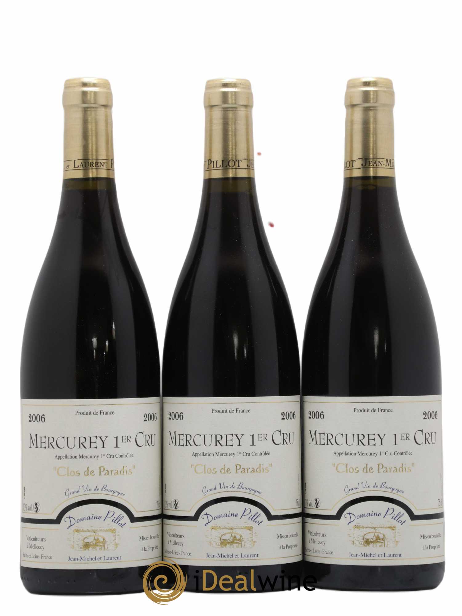 Mercurey 1er Cru Clos Du Paradis Pillot 2006 - Lot de 3 bouteilles - 0