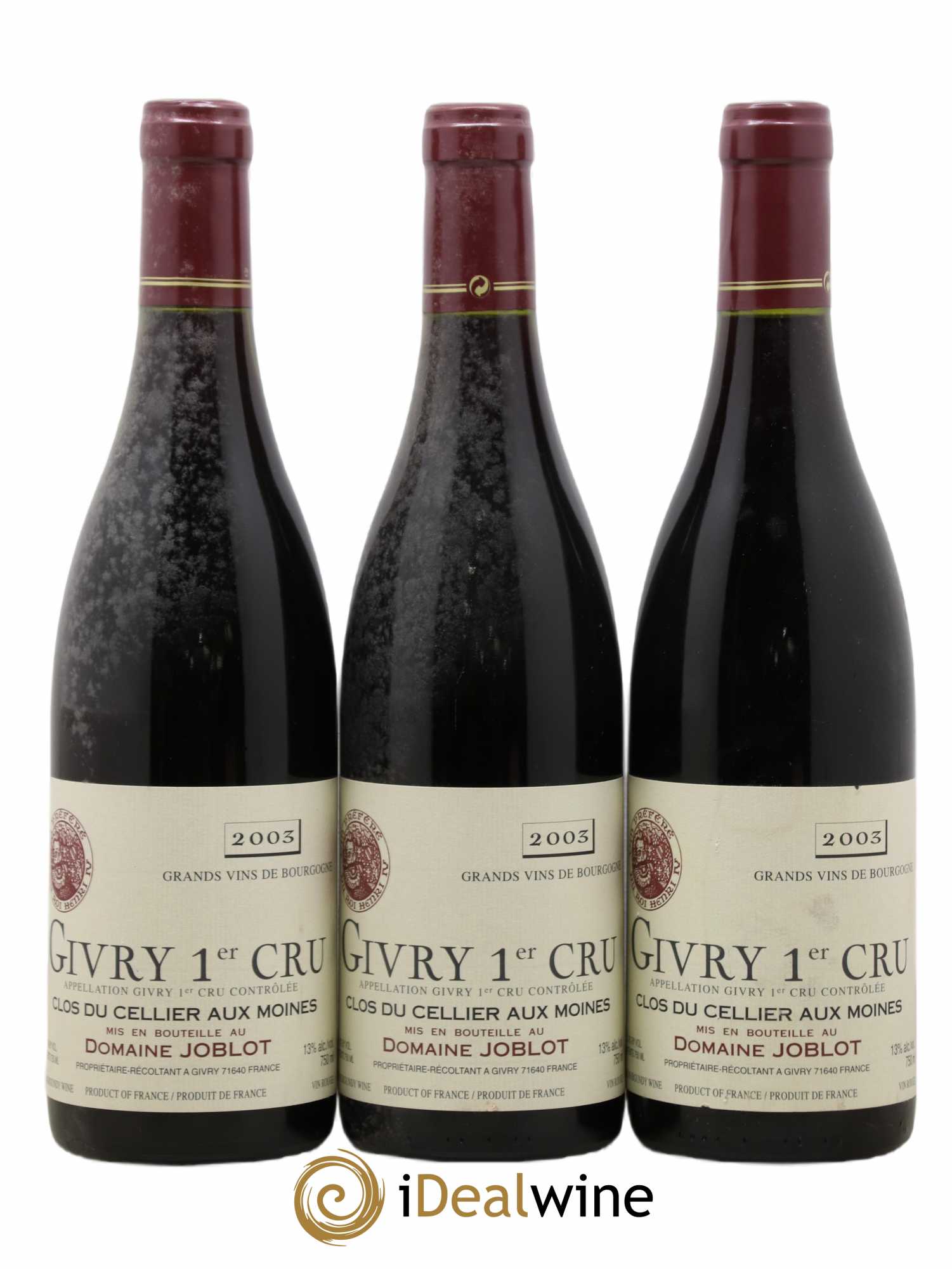 Givry 1er Cru Clos du Cellier aux Moines Joblot (Domaine) 2003 - Lot de 3 bouteilles - 0