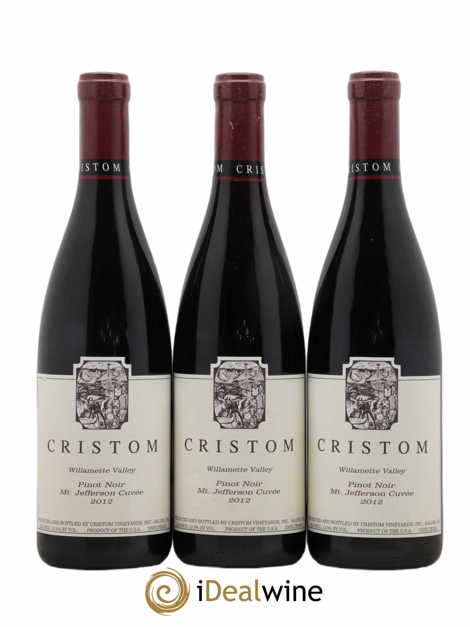 USA Willamette Valley Cristom M.T. Jefferson 2012 - Posten von 3 Flaschen - 0