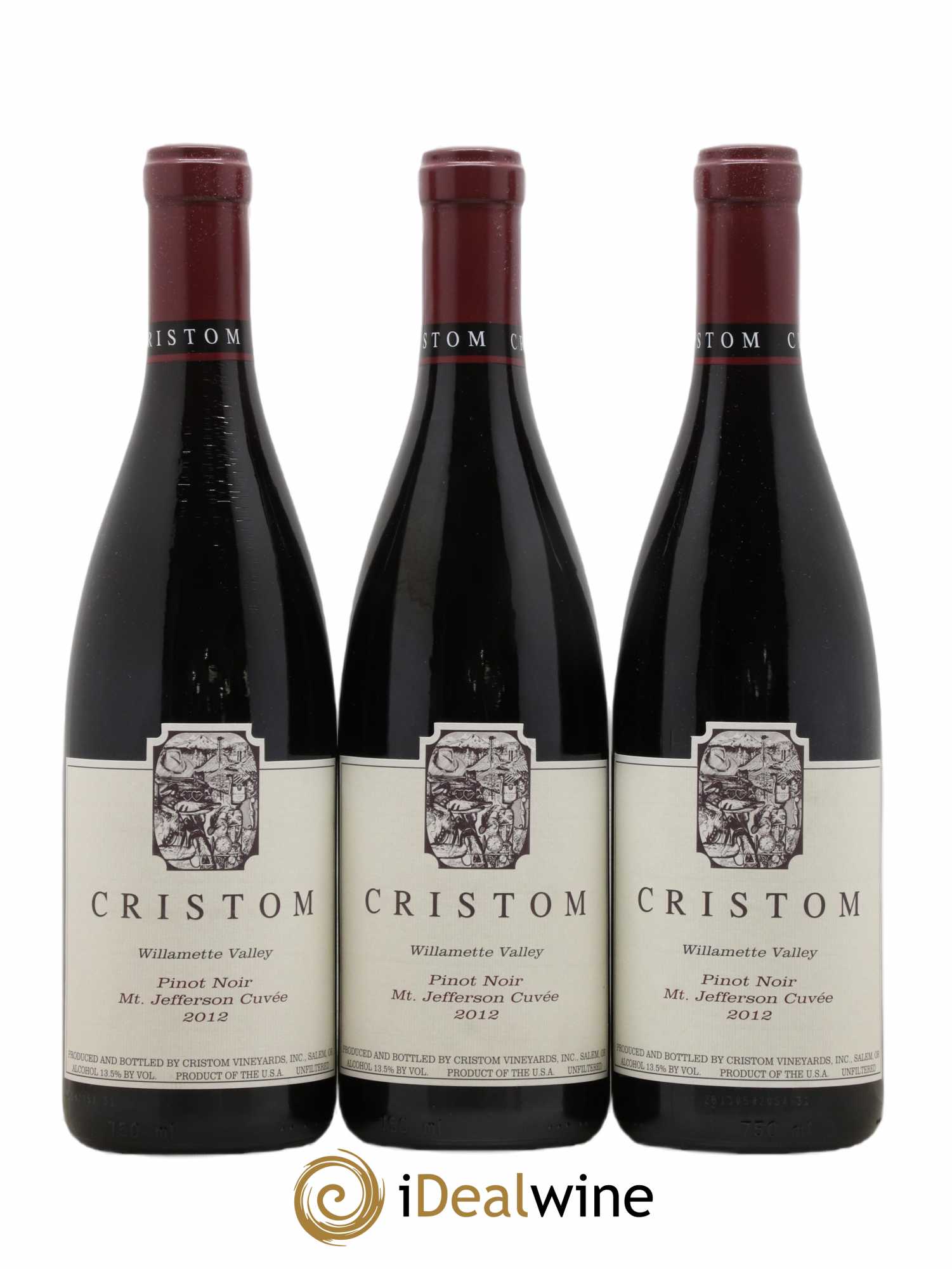 USA Willamette Valley Cristom M.T. Jefferson 2012 - Posten von 3 Flaschen - 0