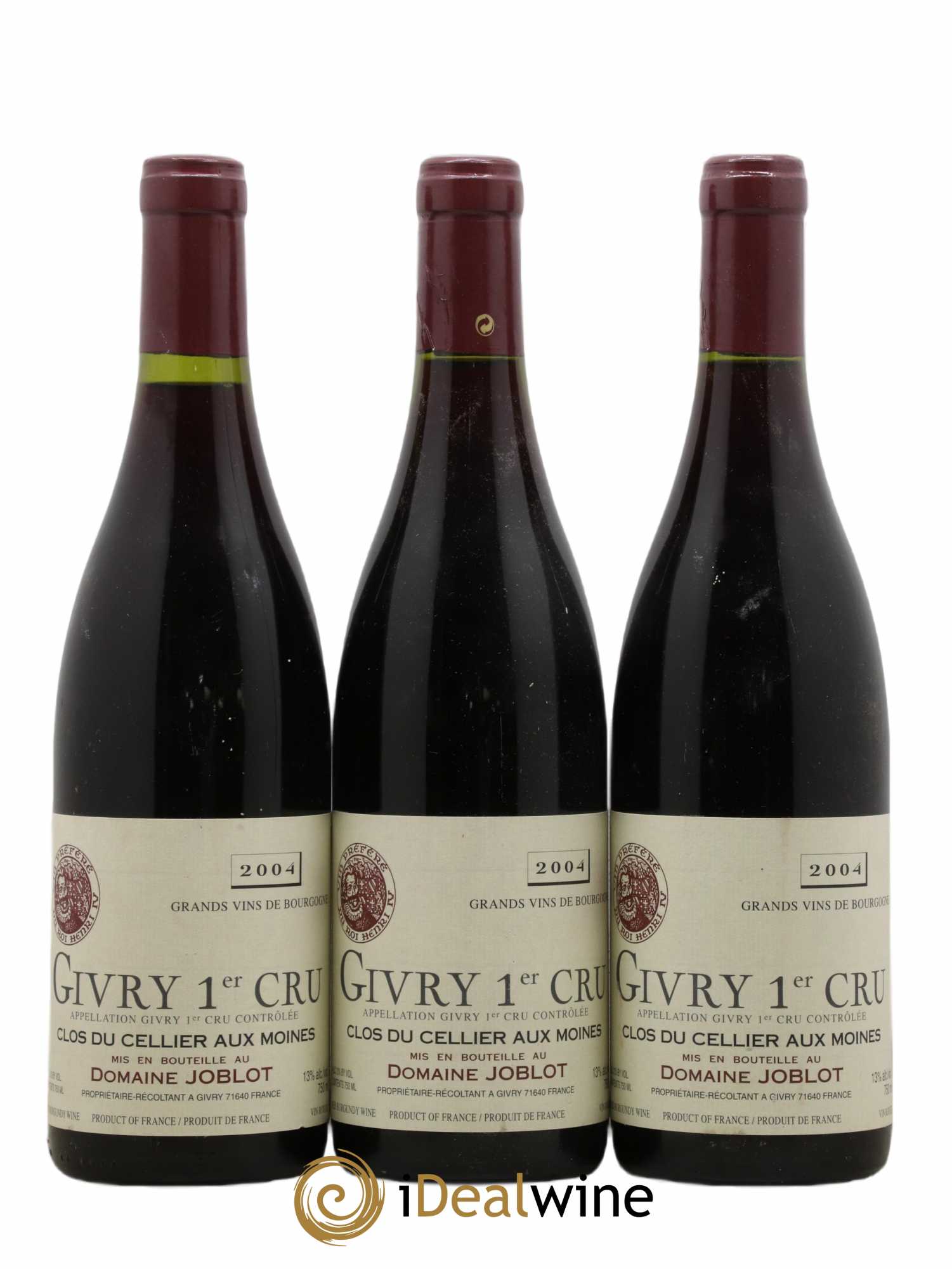 Givry 1er Cru Clos du Cellier aux Moines Joblot (Domaine) 2004 - Lot de 3 bouteilles - 0